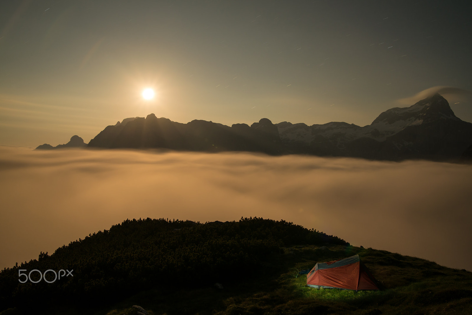 Nikon D600 sample photo. Red tent illuminated by moonlight photography