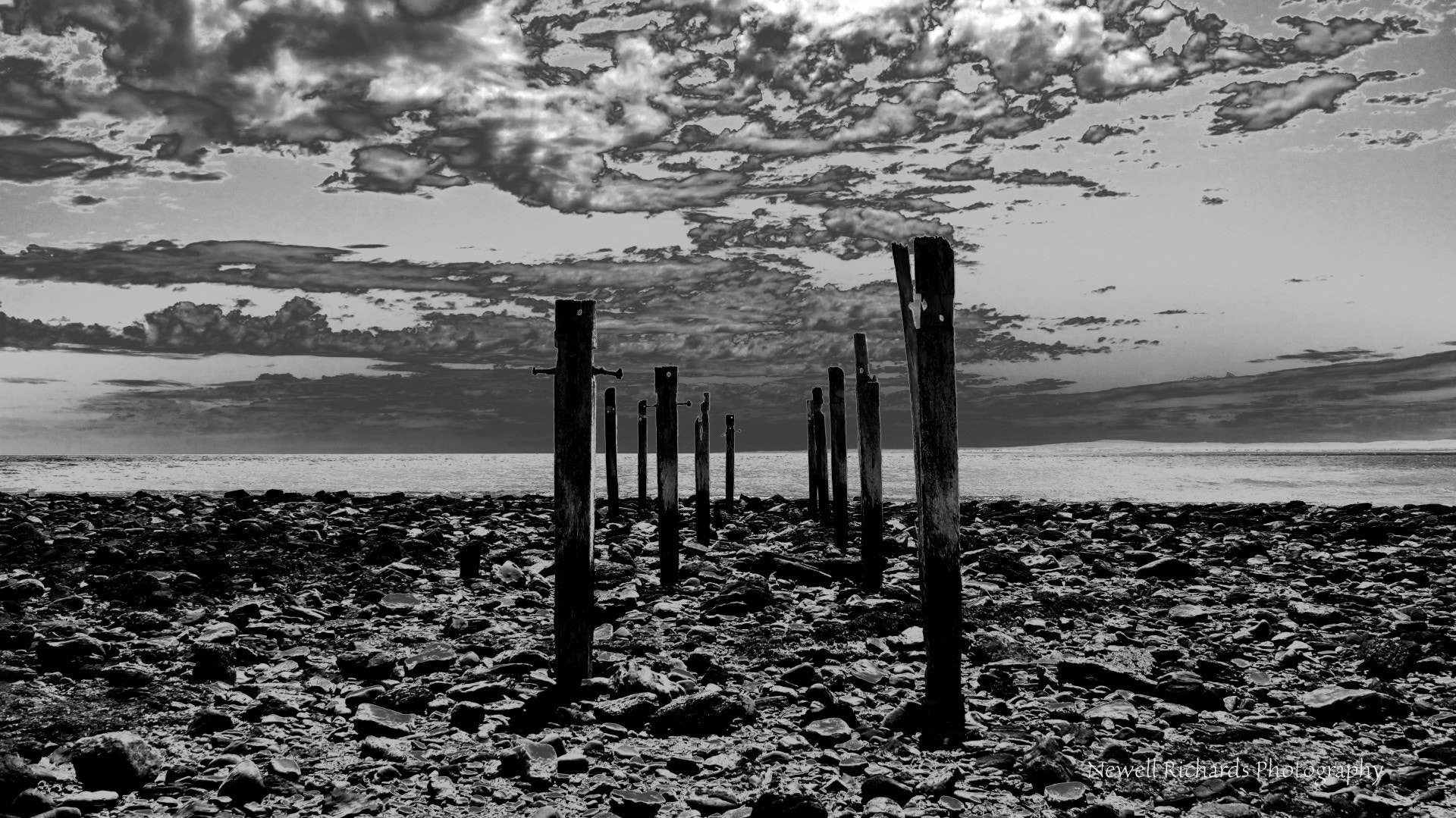 Sony Alpha NEX-6 + Sony E PZ 18-105mm F4 G OSS sample photo. Jetty ruins myponga beach b & w (large) photography