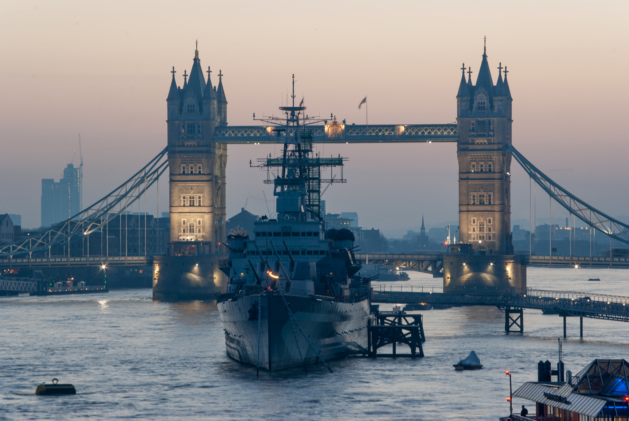 Samsung GX-10 sample photo. Pre dawn glow - hms belfast photography