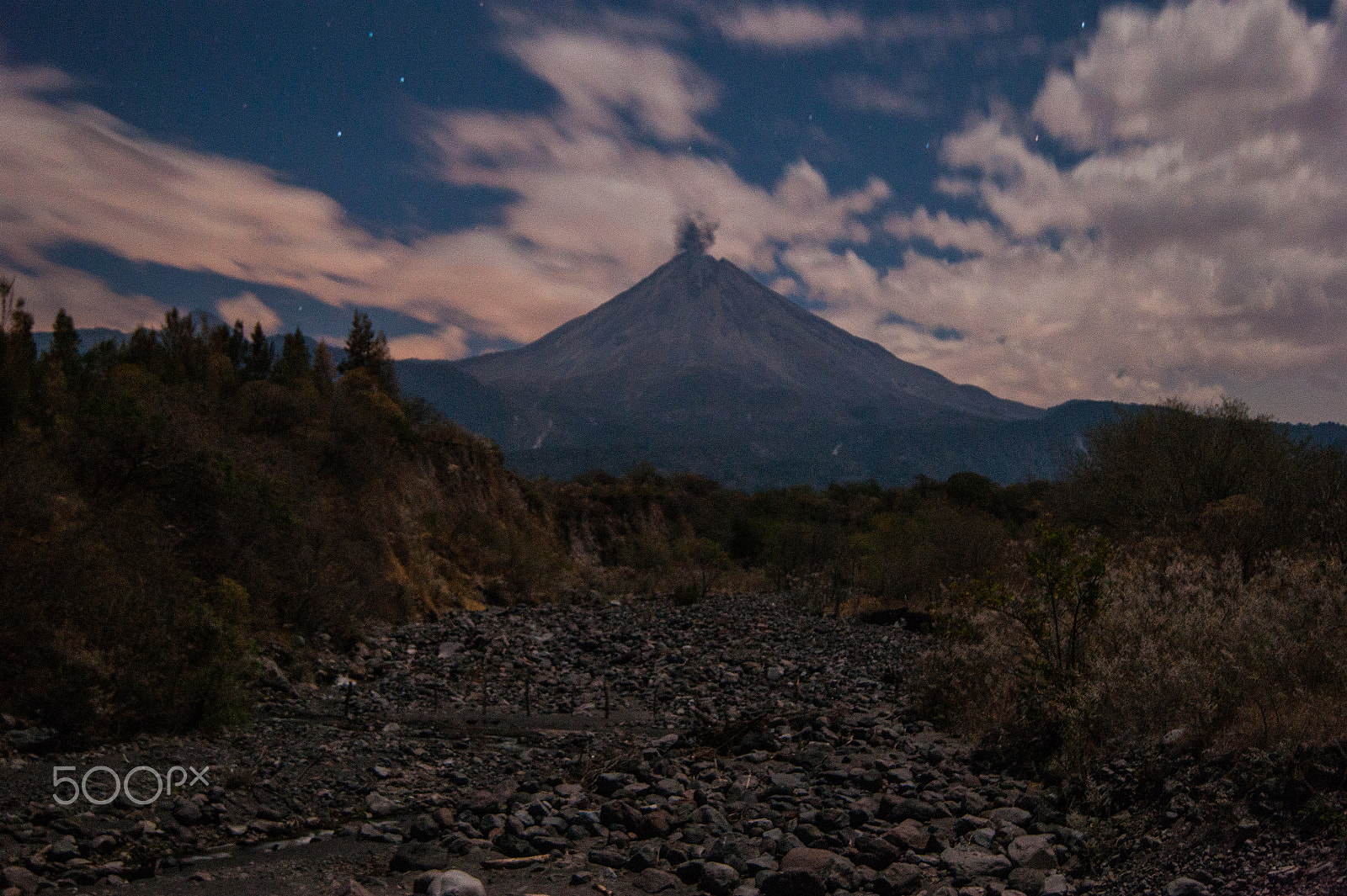 Sony Alpha DSLR-A380 + Sony DT 18-55mm F3.5-5.6 SAM sample photo. Volcano's night view from the dry river photography