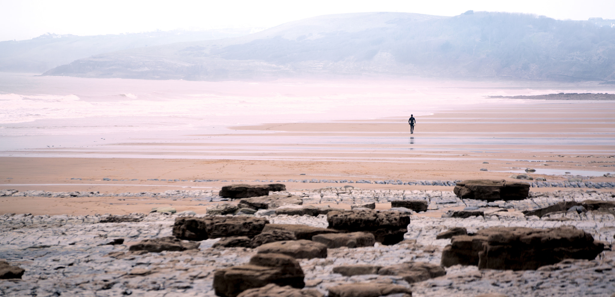 Sony a7R II + Sony FE 70-200mm F4 G OSS sample photo. Lone surfer | nash point, south wales photography