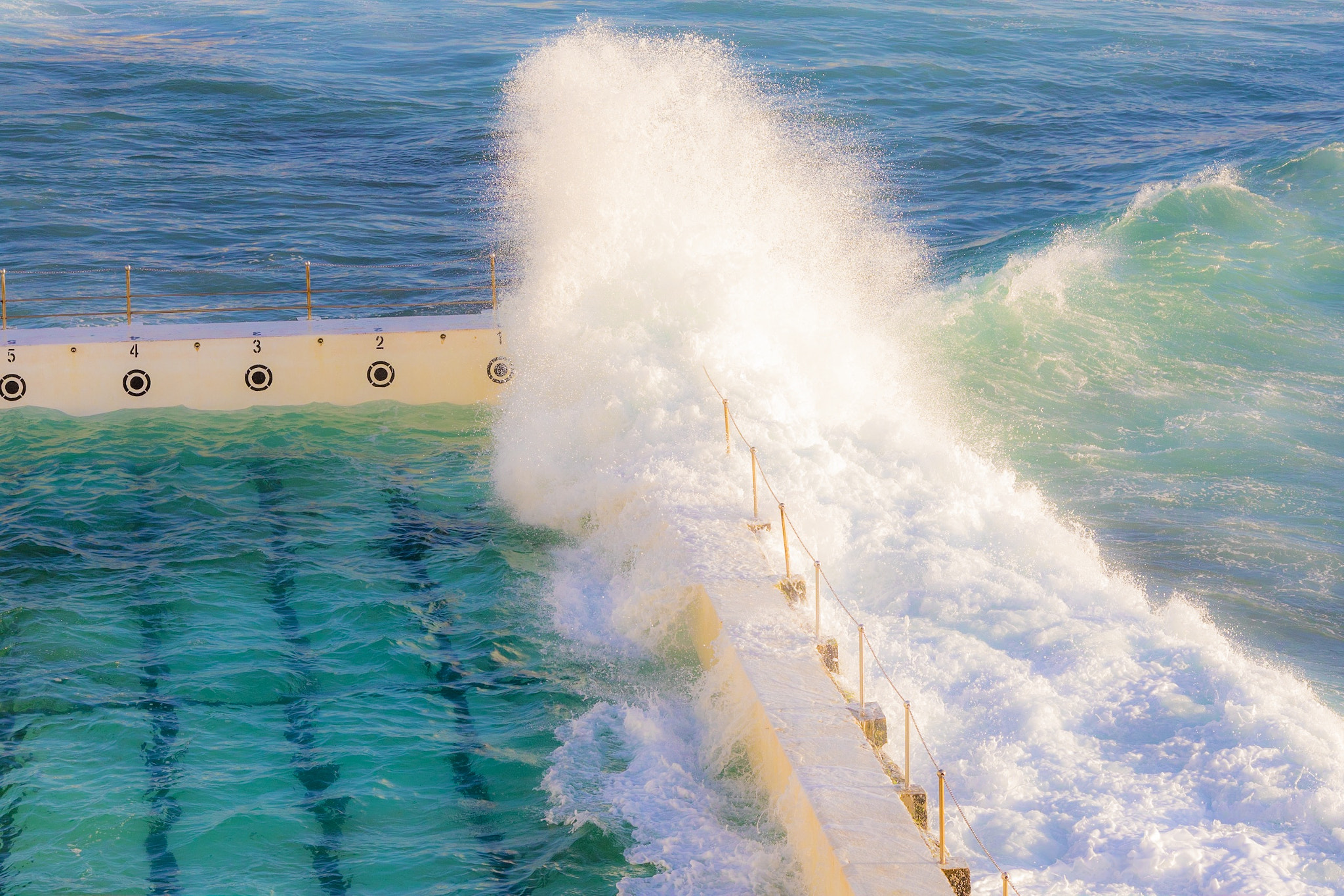 Canon EOS 5D Mark IV + Canon EF 135mm F2L USM sample photo. Ocean meets pool at icebergs on bondi beach photography
