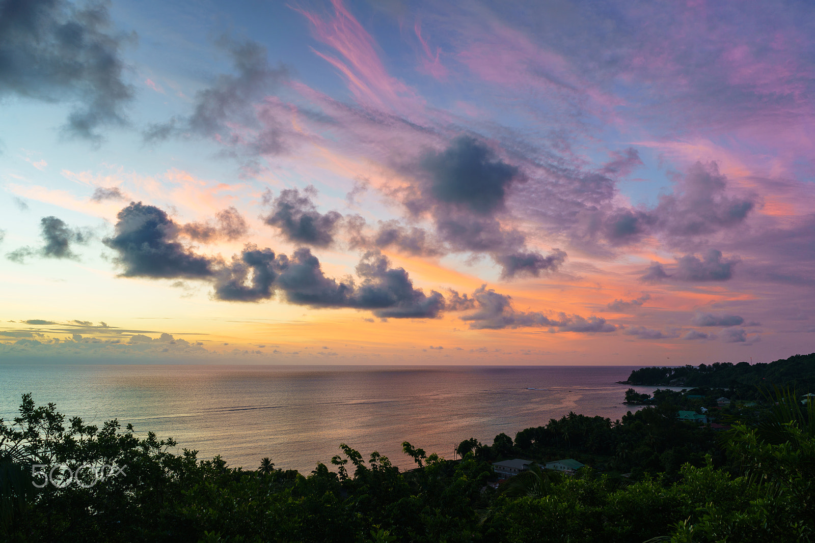 Sony a7R II + Sony FE 28mm F2 sample photo. Painted sky — seychelles sunrise photography