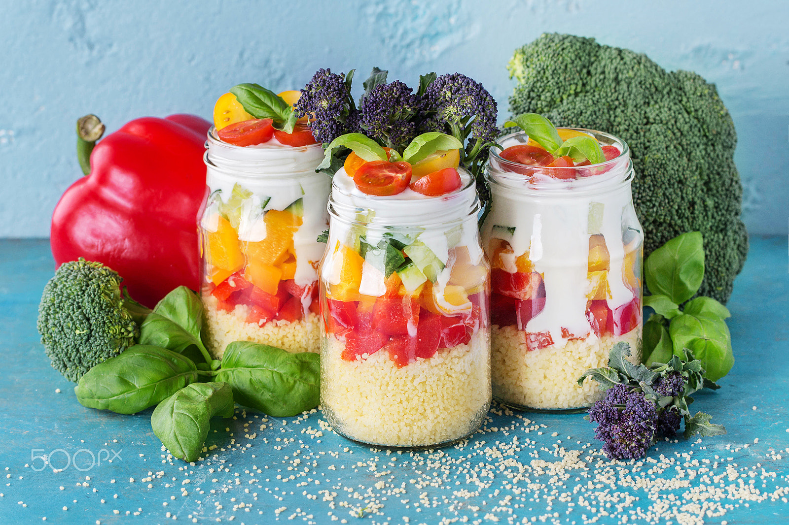 Canon EF 100mm F2.8L Macro IS USM sample photo. Cous cous with vegetables in mason jar photography