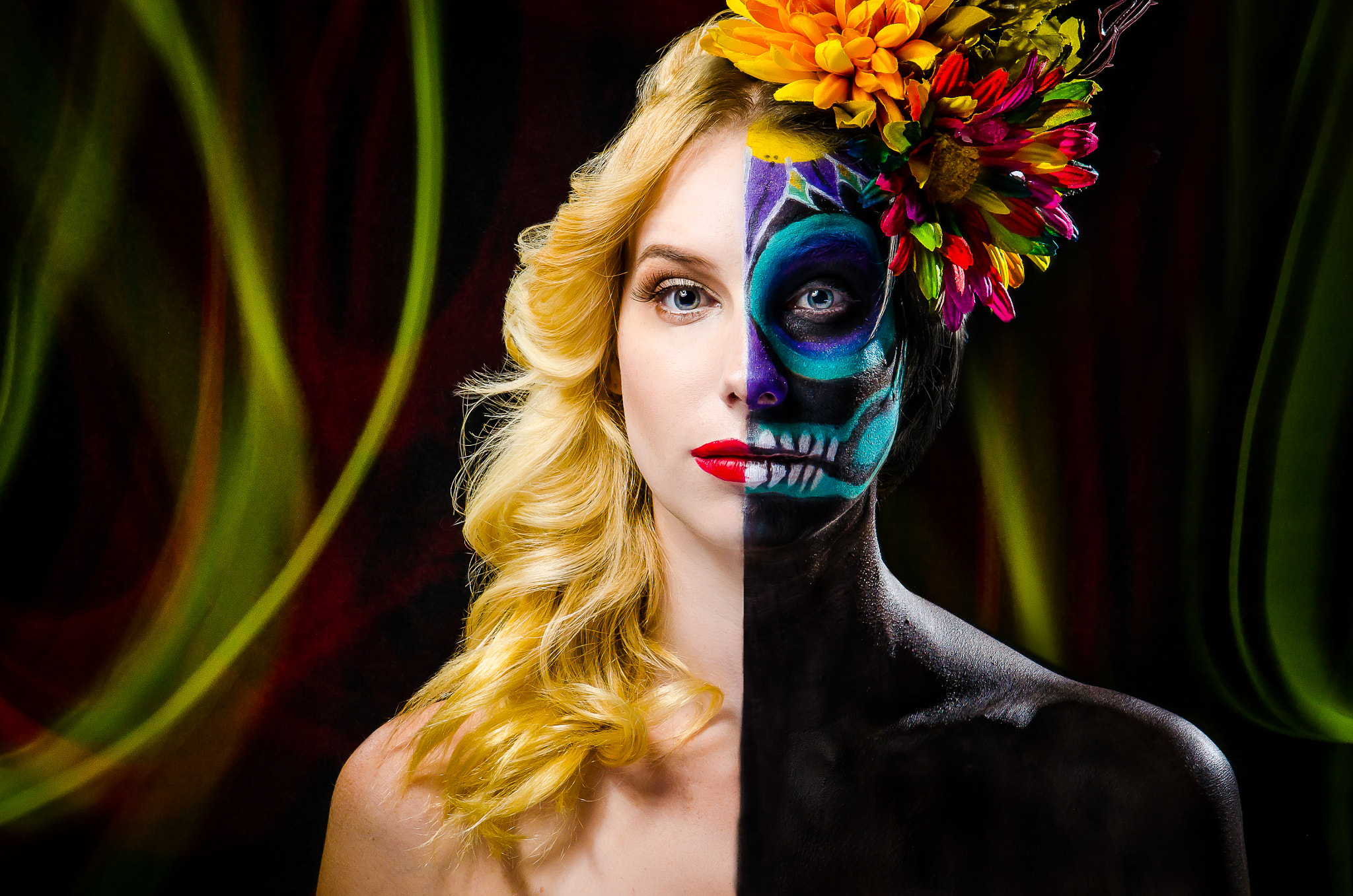 Nikon AF-S Nikkor 24-120mm F4G ED VR sample photo. Two-faced day of the dead skull photography