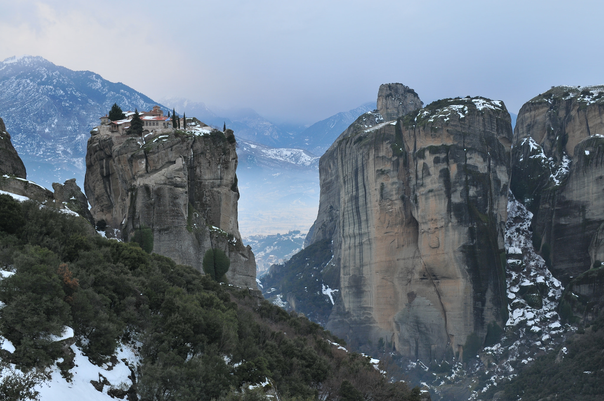 Nikon D300 sample photo. Meteora with snow,trikala greece photography