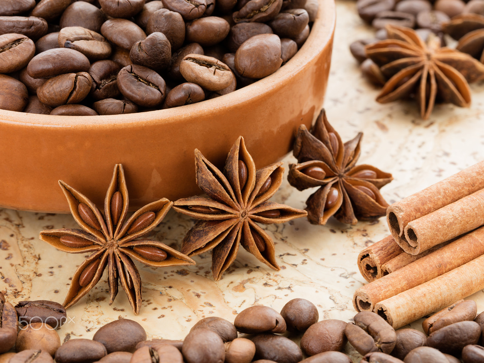 Canon EF 100mm F2.8L Macro IS USM sample photo. Coffee beans on the plate. cinnamon and anise close to the plate. photography