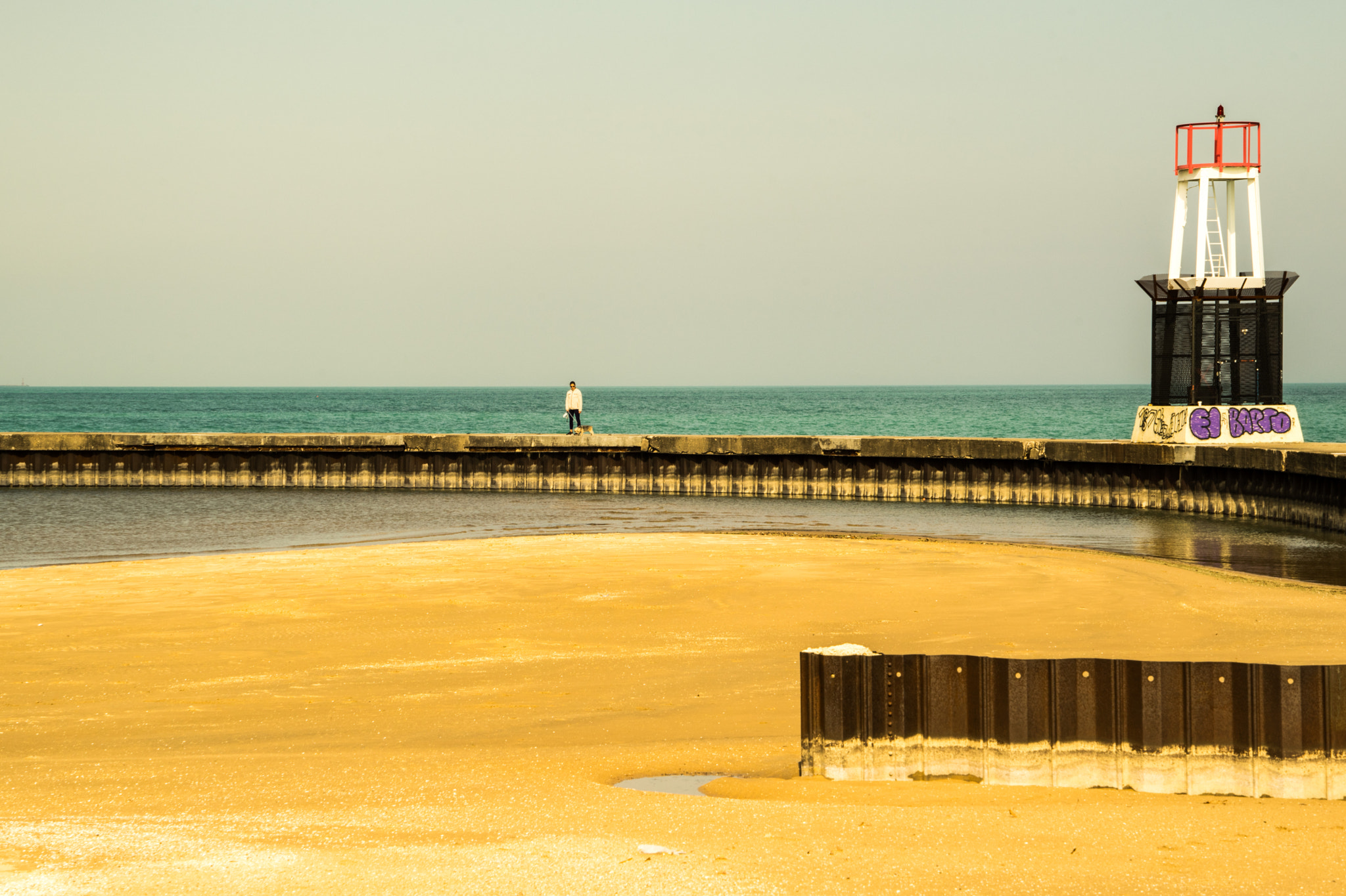 Sony a7R + Sony FE 24-240mm F3.5-6.3 OSS sample photo. Women and dog on a dike photography