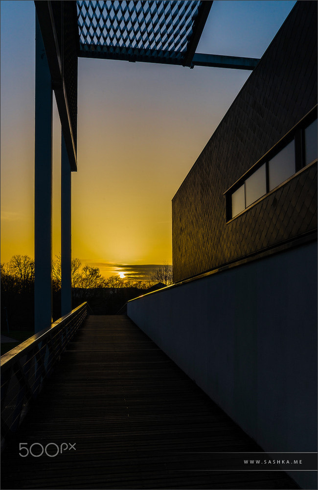 Sony a99 II + Tamron SP 24-70mm F2.8 Di VC USD sample photo. New modern building on yellow sunset background photography