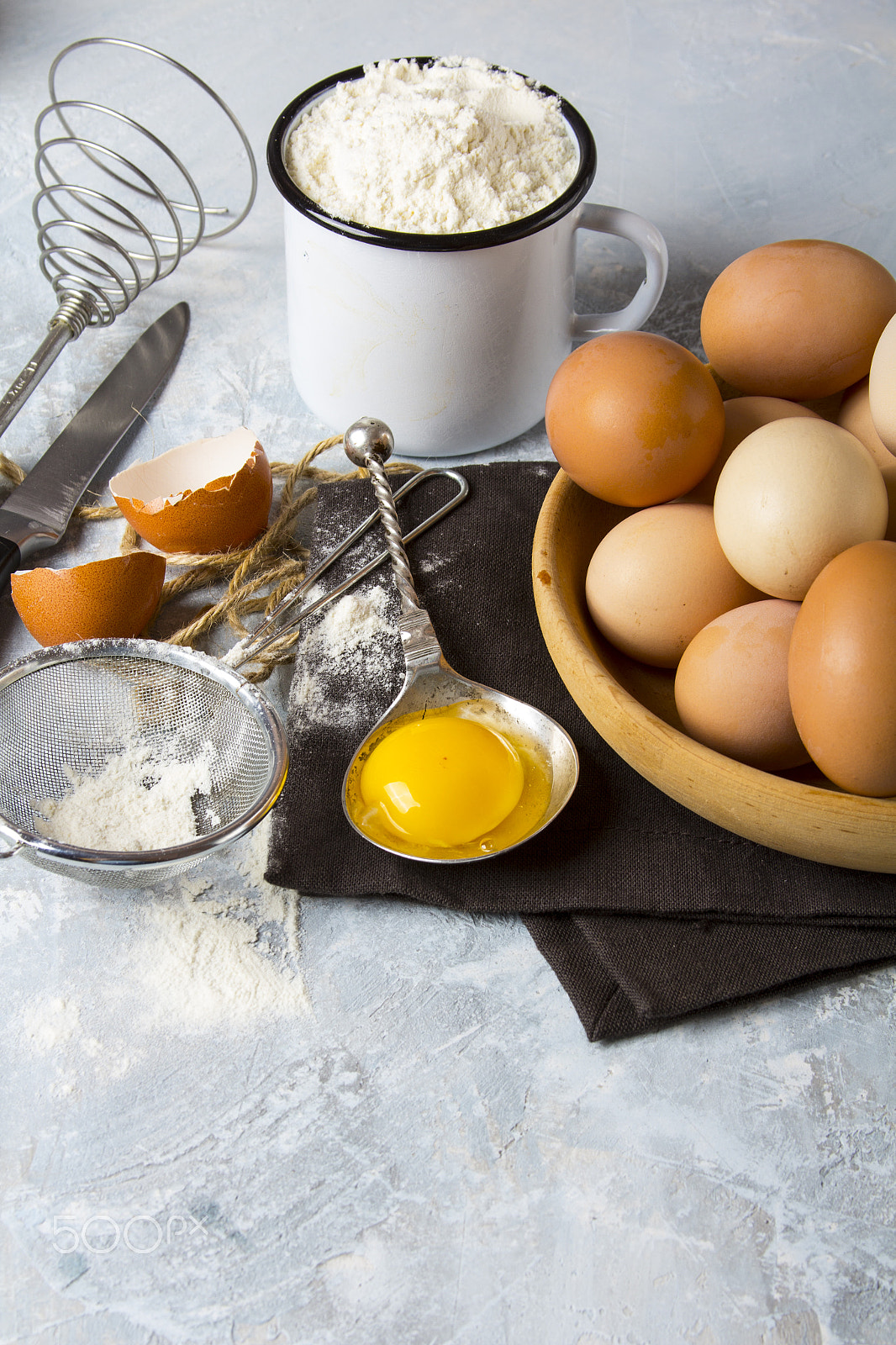 Canon EOS 60D + Canon EF 28-135mm F3.5-5.6 IS USM sample photo. Eggs flour kitchen tools photography
