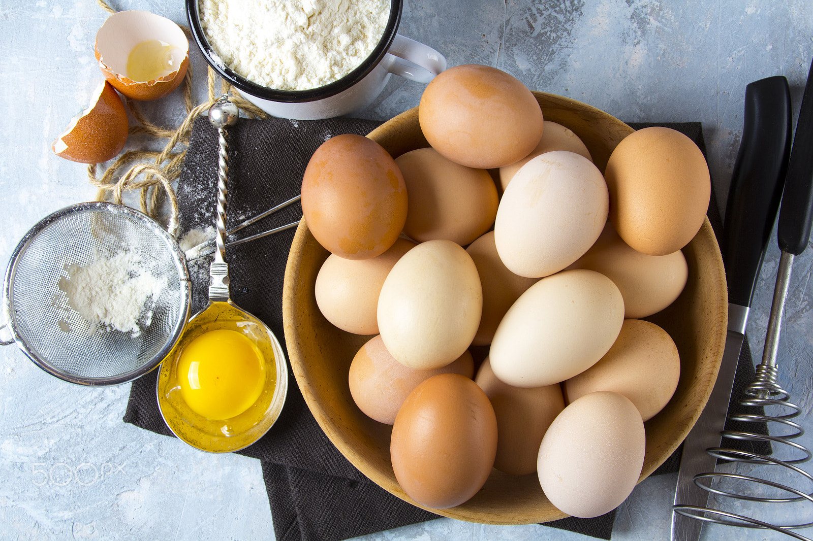 Canon EOS 60D + Canon EF 28-135mm F3.5-5.6 IS USM sample photo. Eggs flour kitchen tools photography