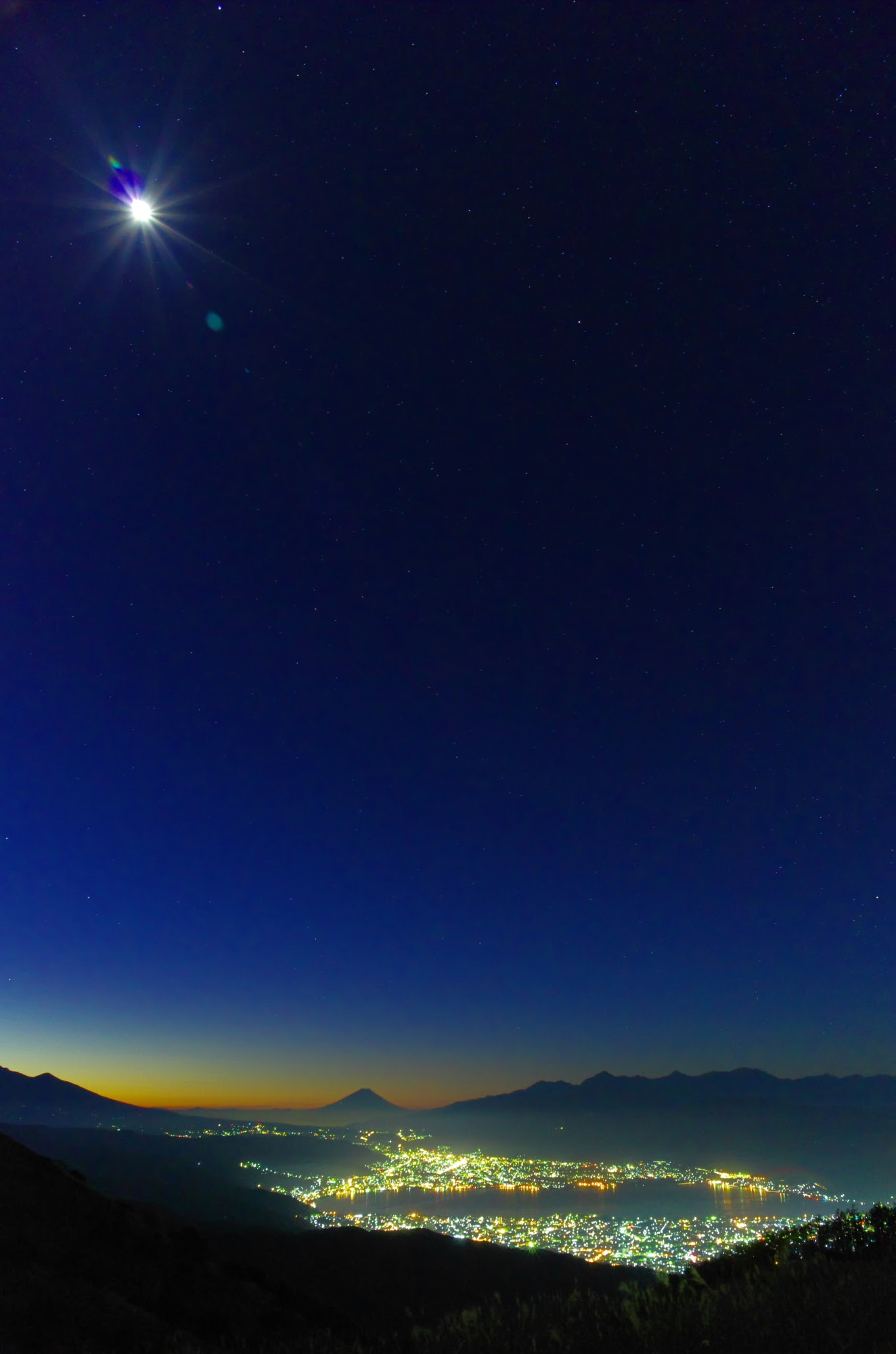 Pentax K-5 IIs sample photo. Moon star and mountains photography