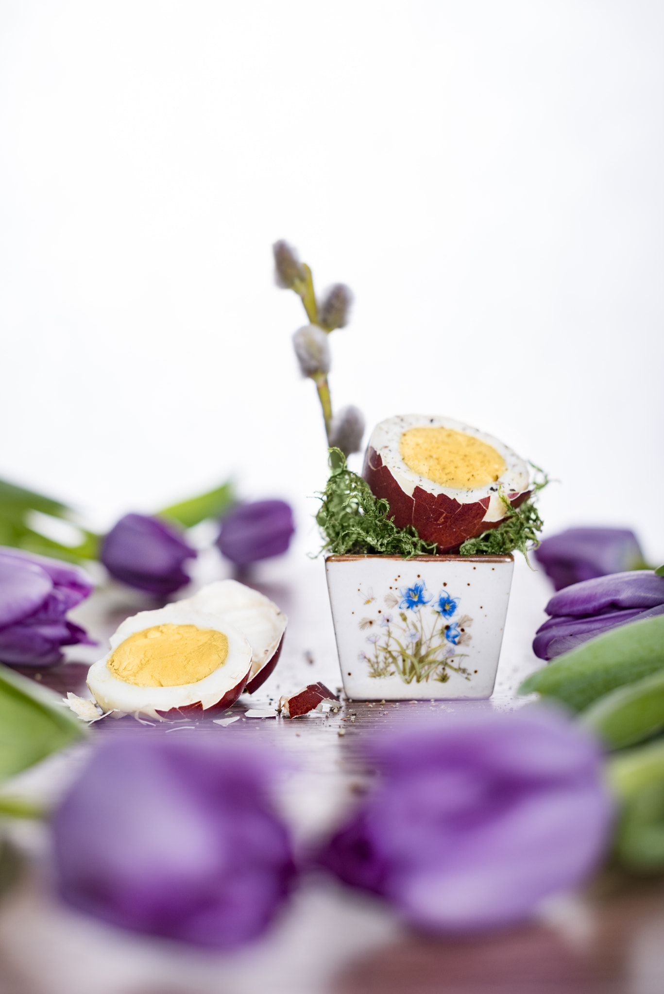 Nikon D810 + Nikon AF-S Nikkor 50mm F1.4G sample photo. Easter egg with purple tulip photography