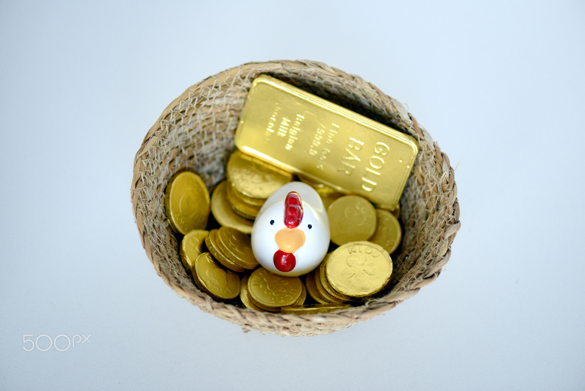 gold coins and chicken