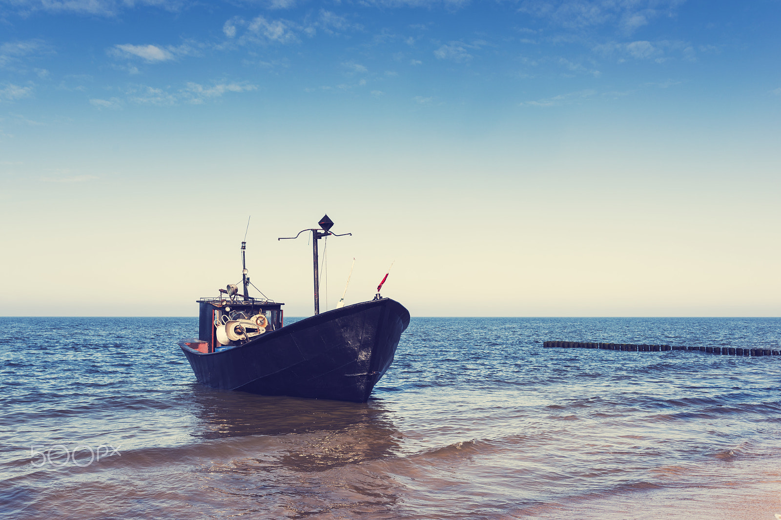 Nikon D800 sample photo. Retro stylized, fishing boat on the coast. photography