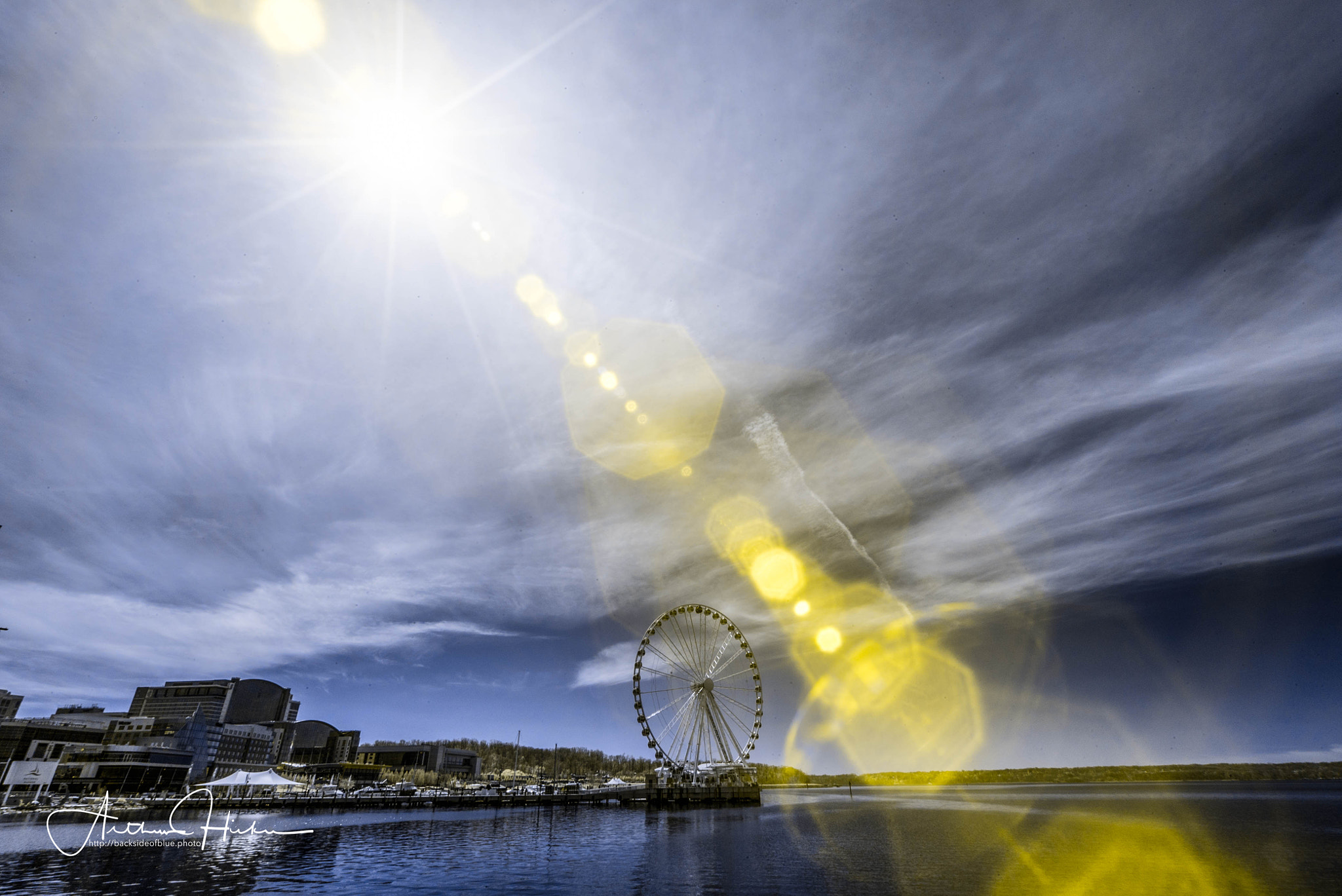 Sony a7S sample photo. Ferris wheel at national harbor ir color photography