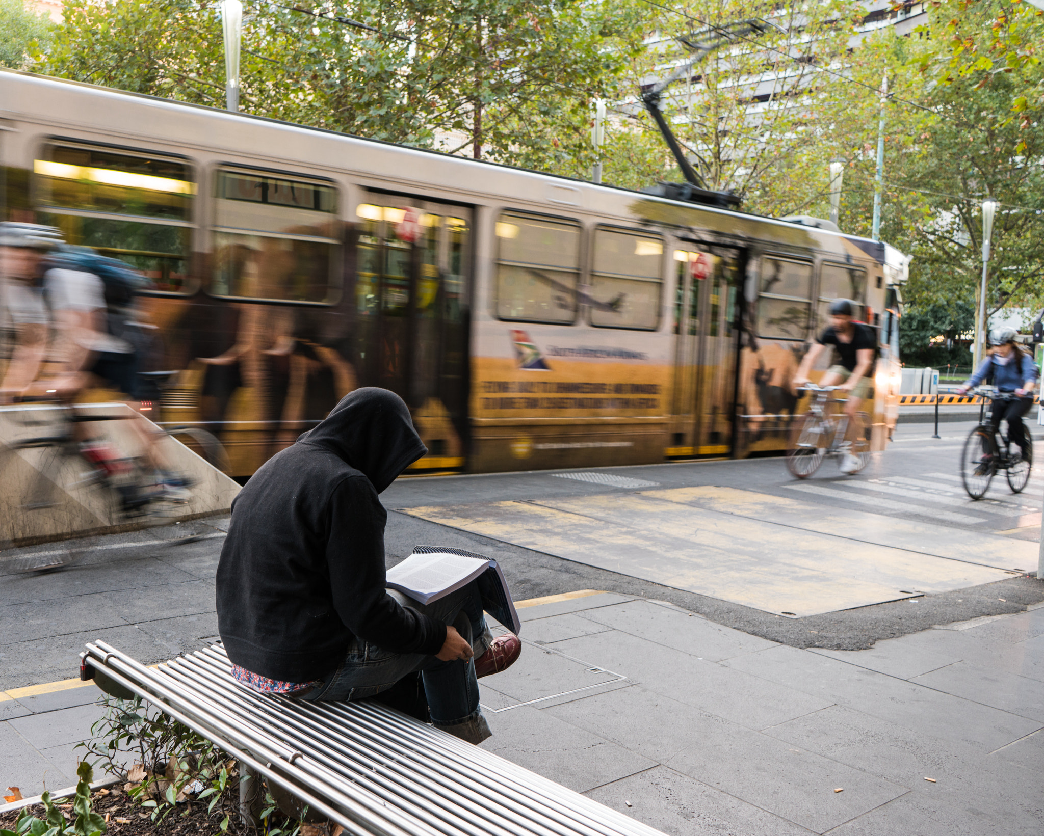 Sony a7R II sample photo. Tram stop, swanston street, melbourne photography
