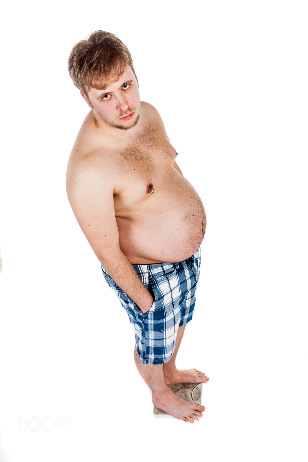 Canon EF 35mm F1.4L USM sample photo. Overweight, fat man and scales. photography