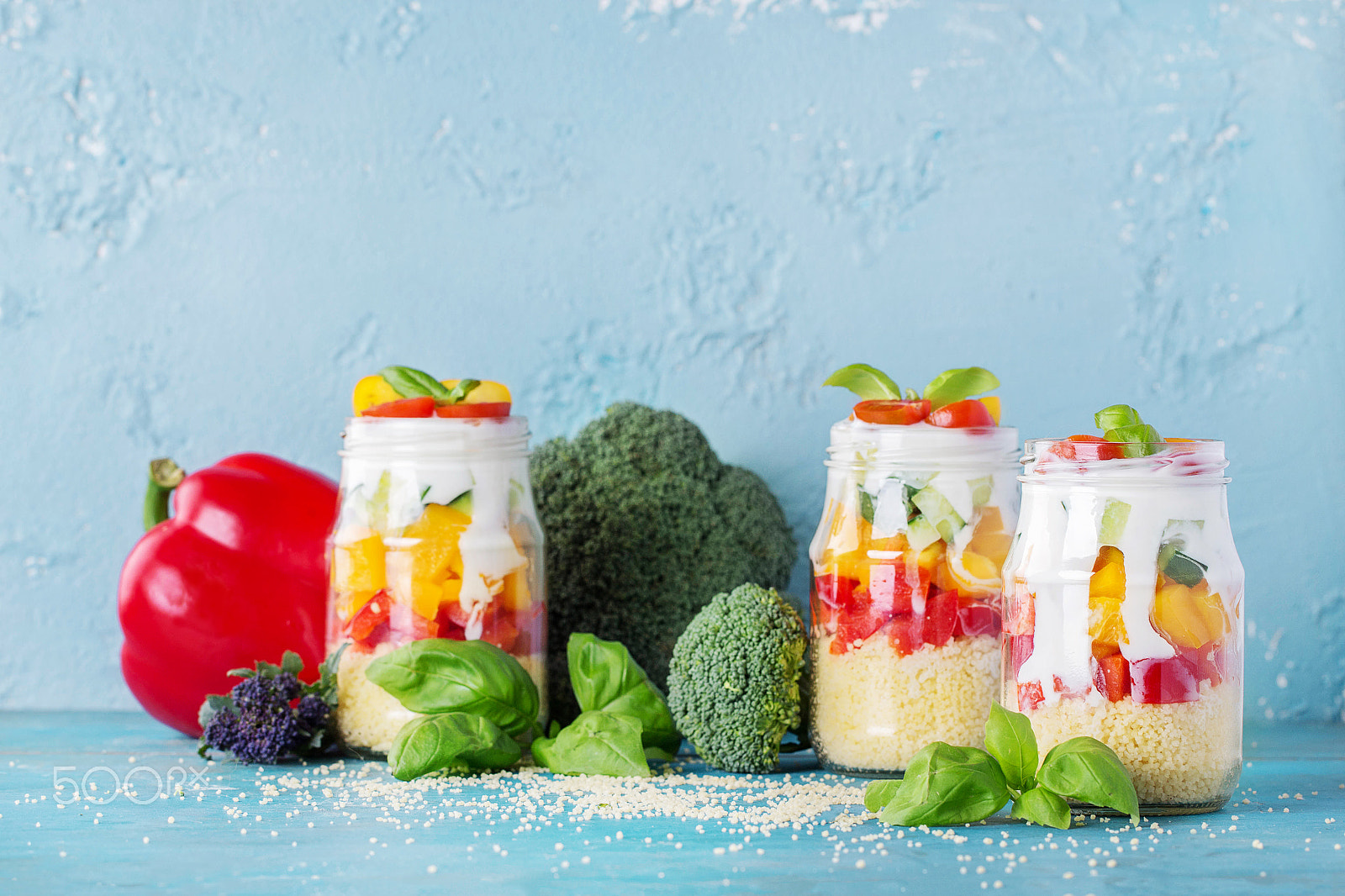 Canon EF 100mm F2.8L Macro IS USM sample photo. Cous cous with vegetables in mason jar photography