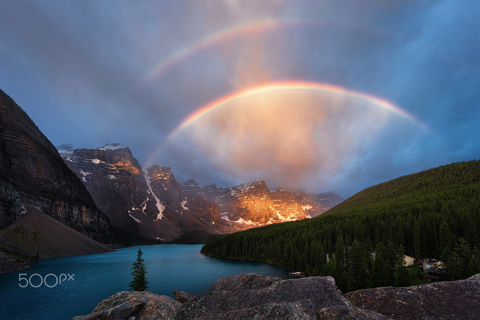 Canon EOS 5DS R + Canon EF 11-24mm F4L USM sample photo. Rainbow sunrise at moraine lake photography