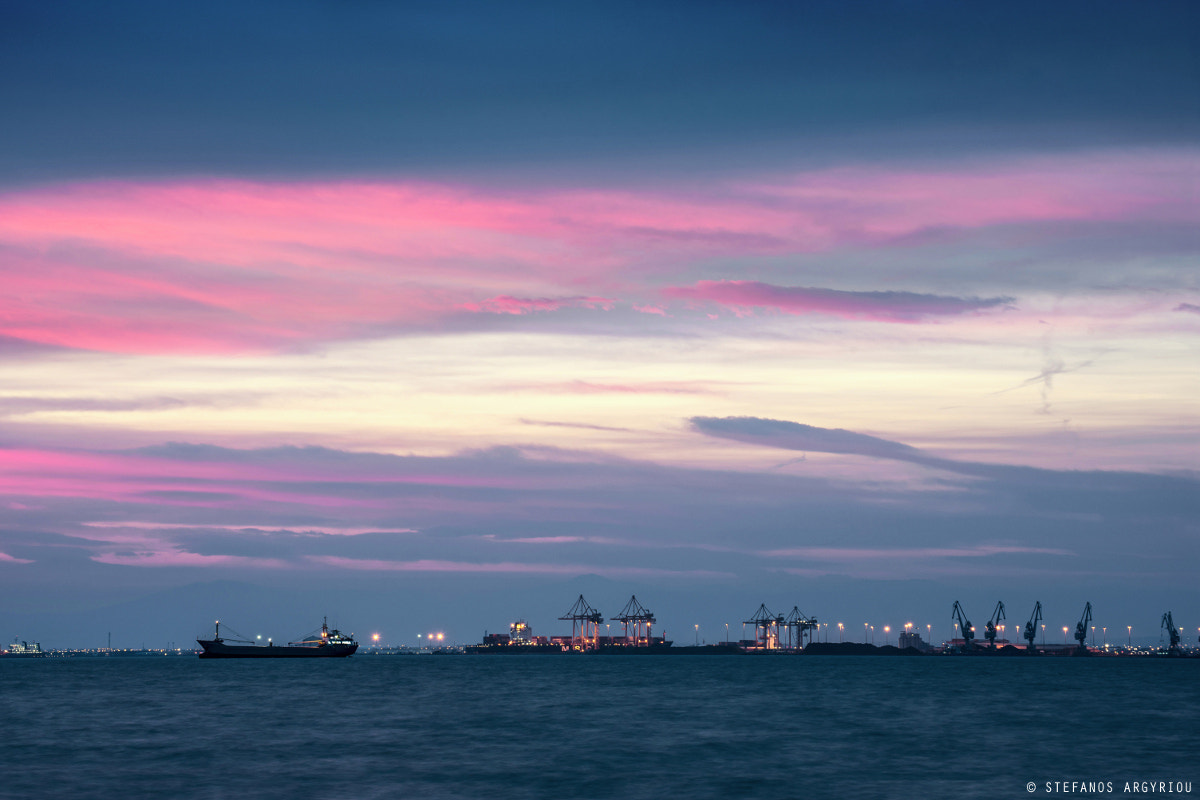 Nikon D750 + Tamron SP 70-300mm F4-5.6 Di VC USD sample photo. Thessaloniki port after sunset photography