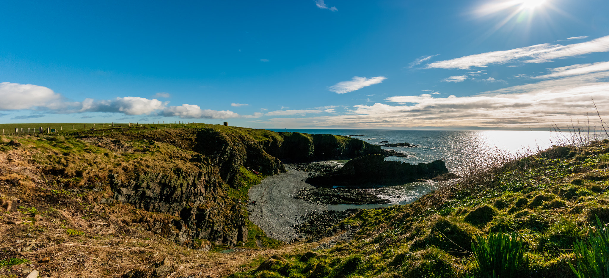 Samsung GX-20 sample photo. Whinnyfold cove wide angle shot from this morning. glorious scottish sunny day. photography