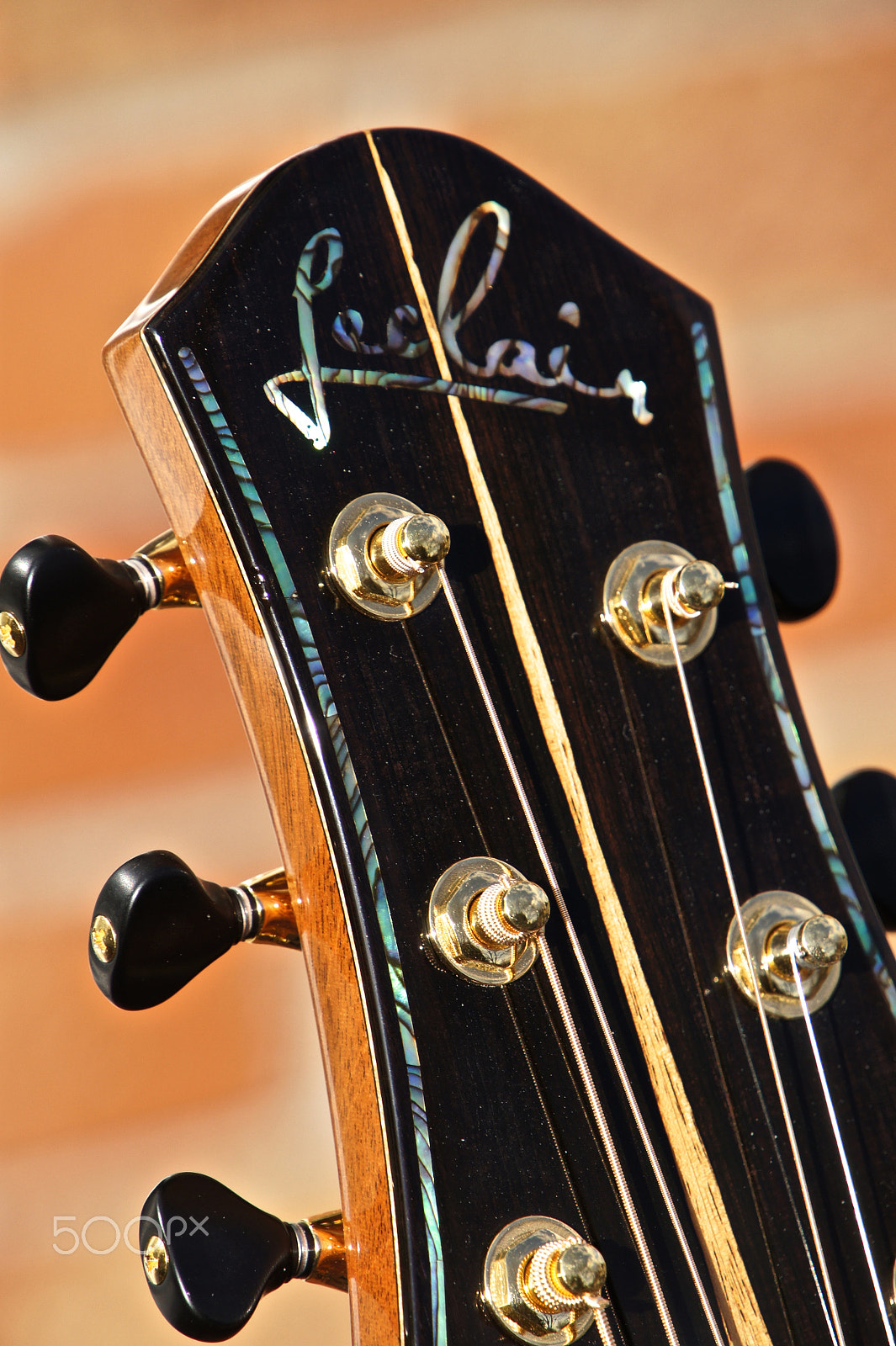 Sony E 18-200mm F3.5-6.3 OSS sample photo. Leclair custom acoustic guitar headstock photography