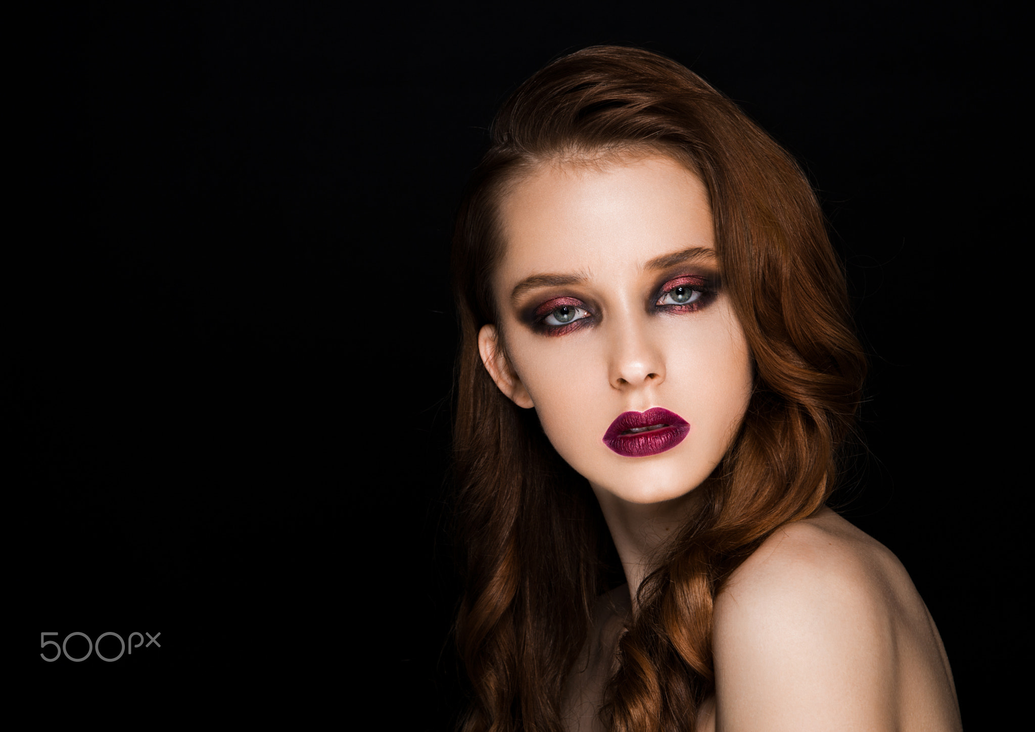 Beauty portrait red eyes and lips make up model