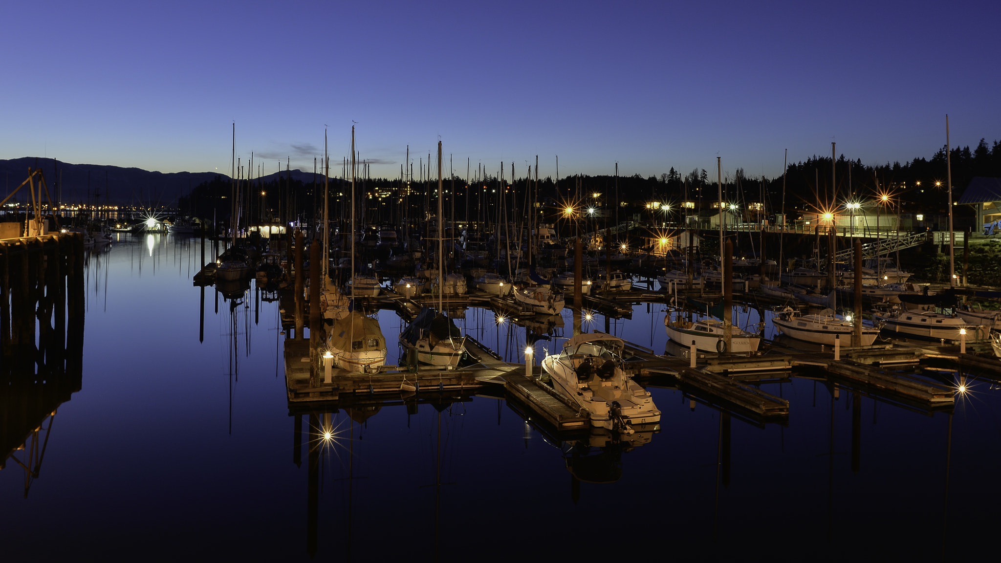 Nikon D610 + Nikon AF-S Nikkor 20mm F1.8G ED sample photo. Comox marina at night photography