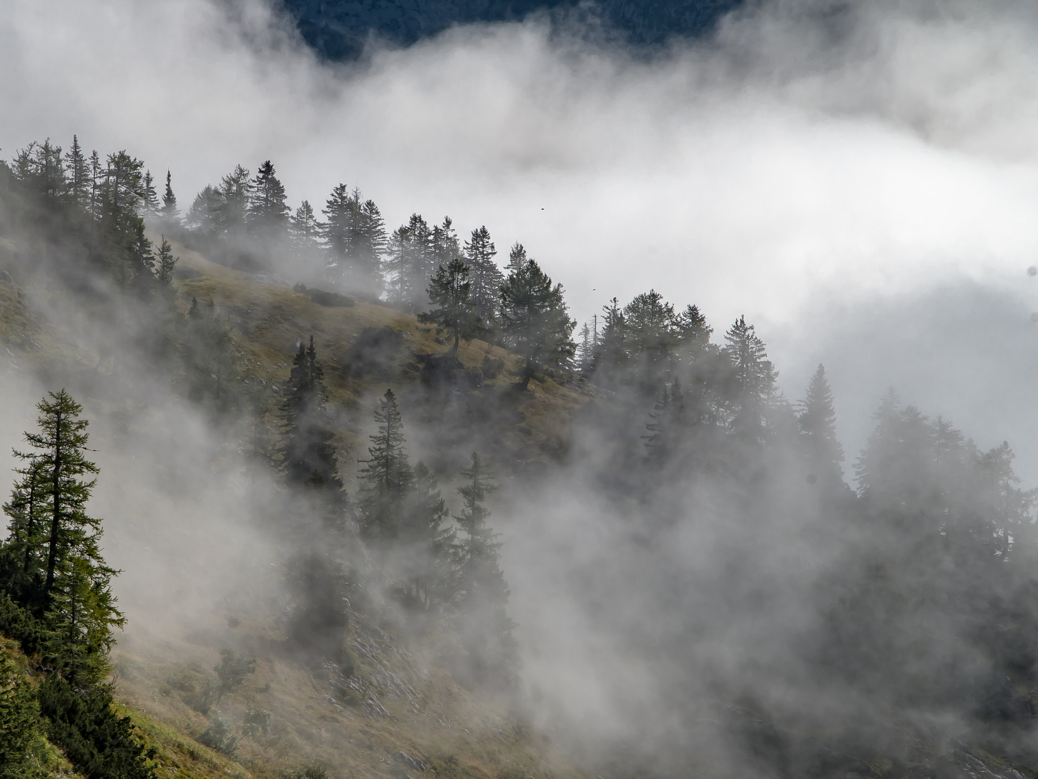 Pentax K-50 sample photo. Clouds approaching and slowly hiding a mountain photography