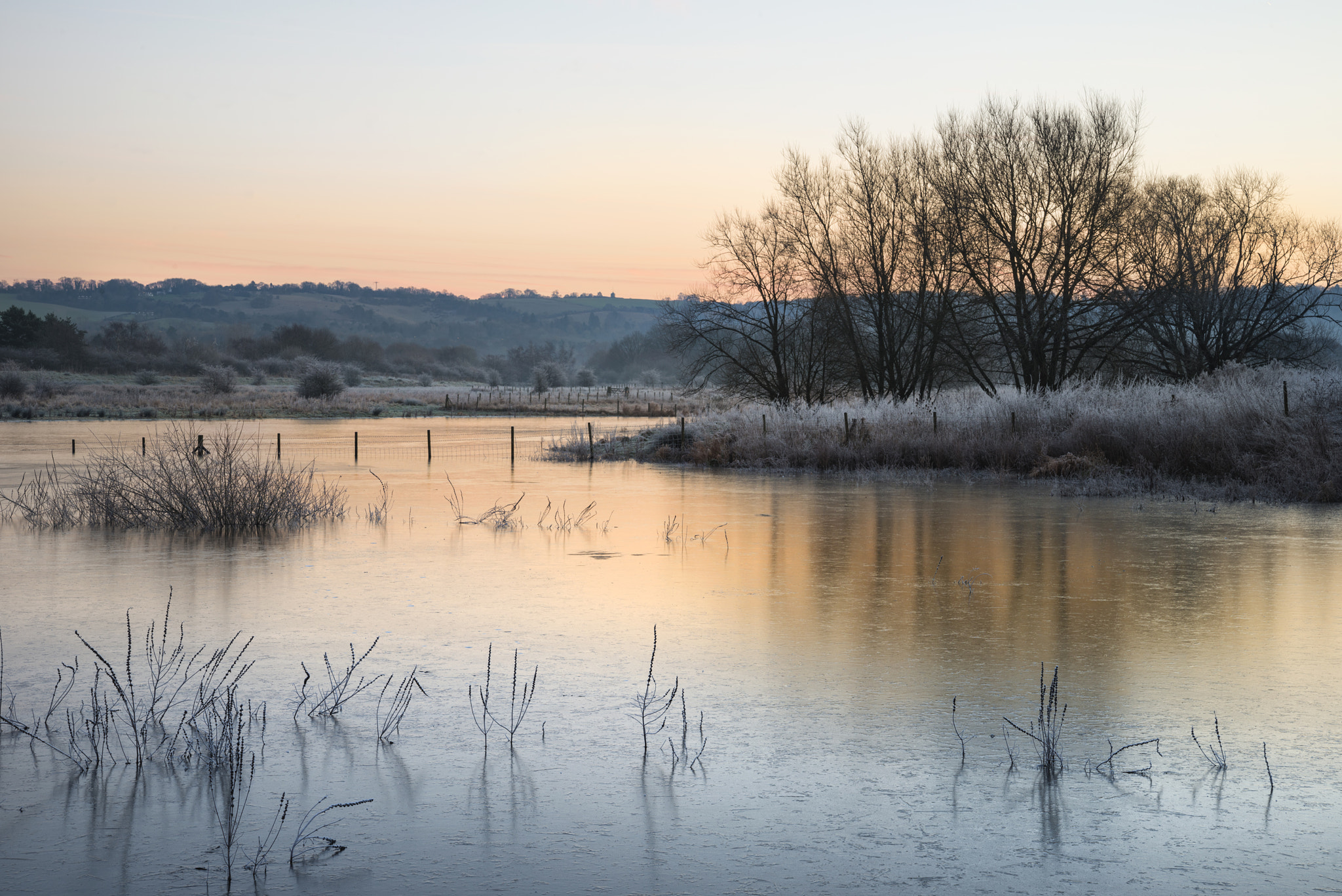 Nikon D800 sample photo. Beautiful vibrant english countryside lake image with frost and photography
