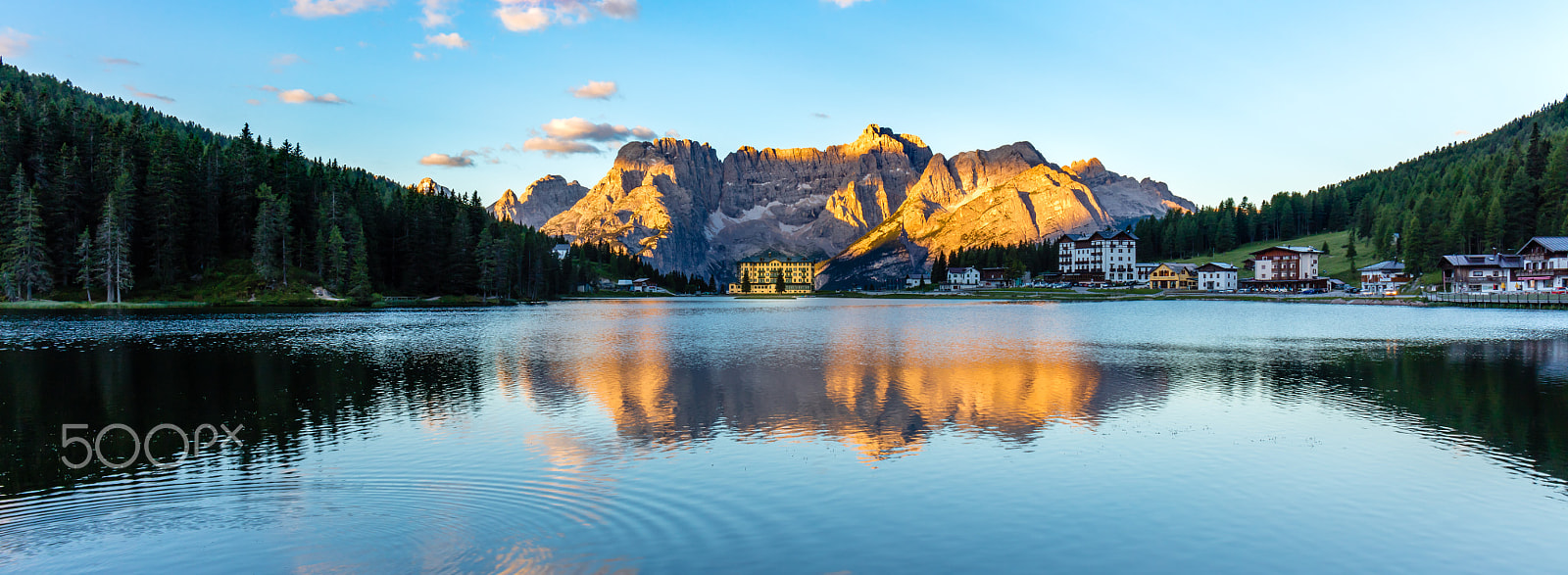 Canon EF 24-70mm F4L IS USM sample photo. Sunrise at misurina lake, italy - panorama photography