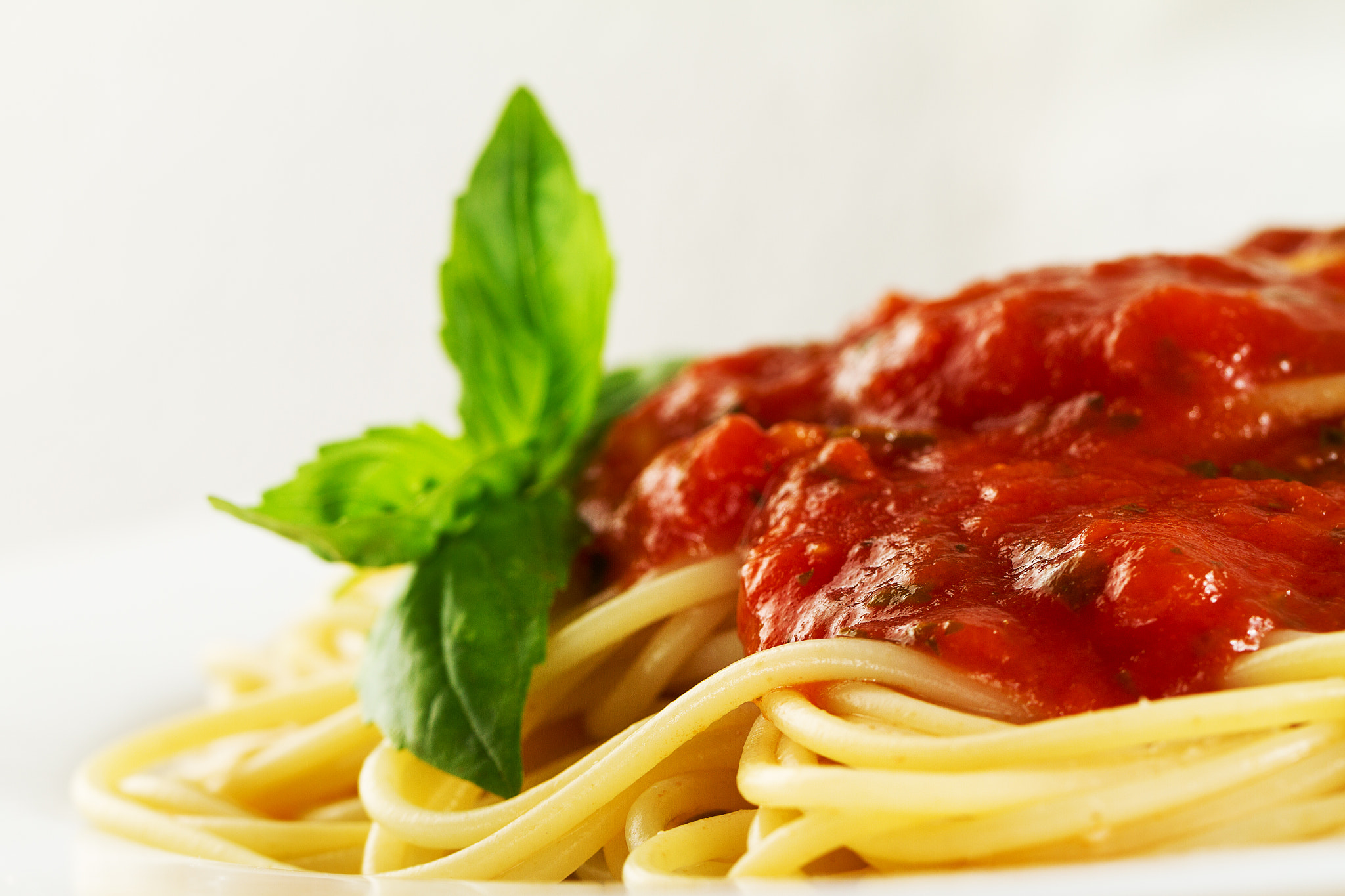 Tasty colorful appetizing cooked spaghetti italian pasta with to