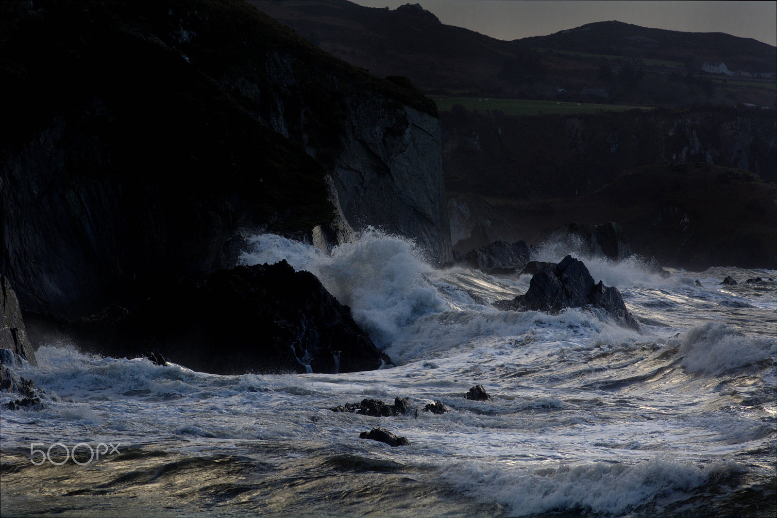 Nikon AF-Nikkor 80-200mm F2.8D ED sample photo. Storm doris waves against a cliff photography