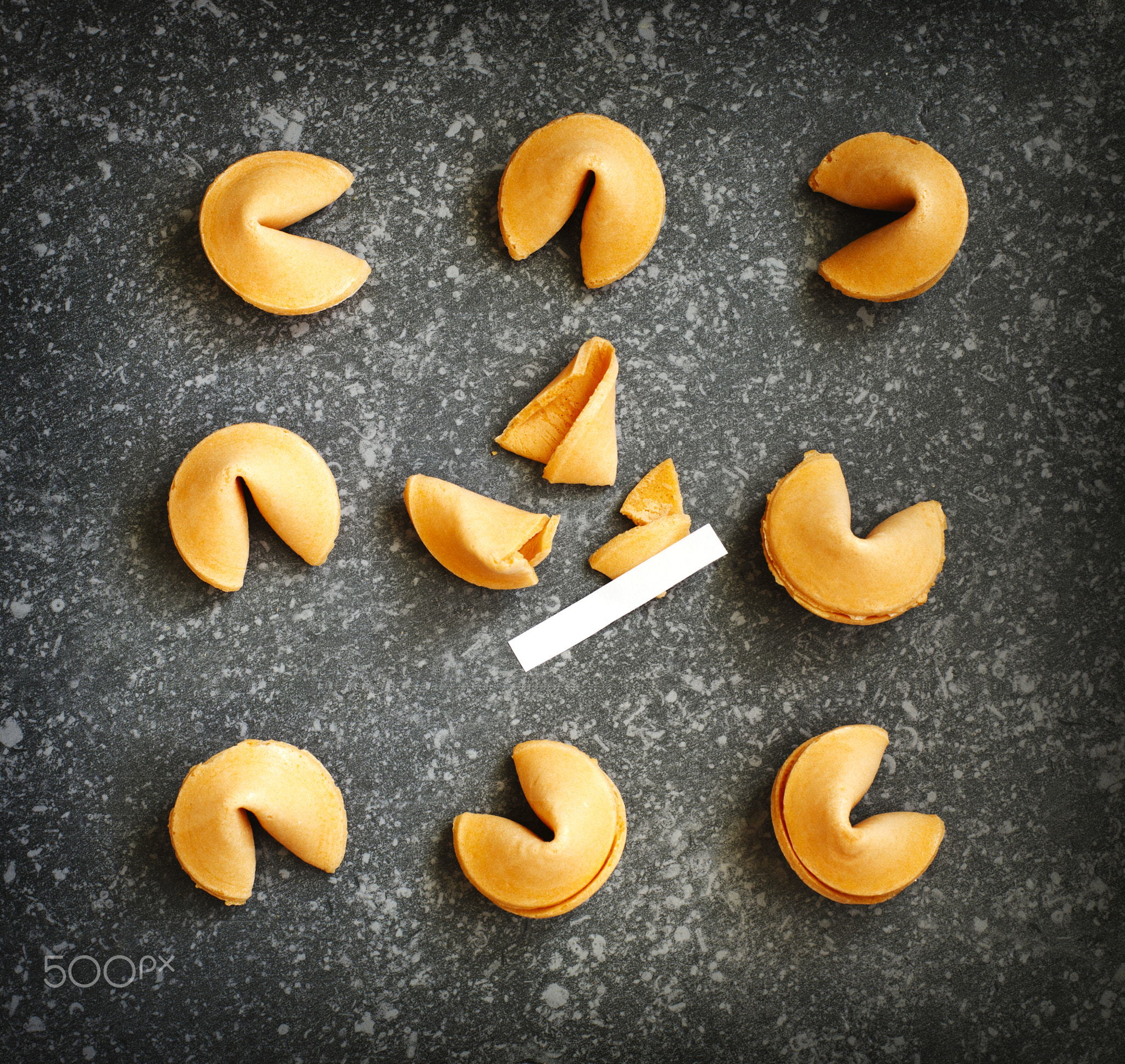 Fortune cookies, one cookie is cracked