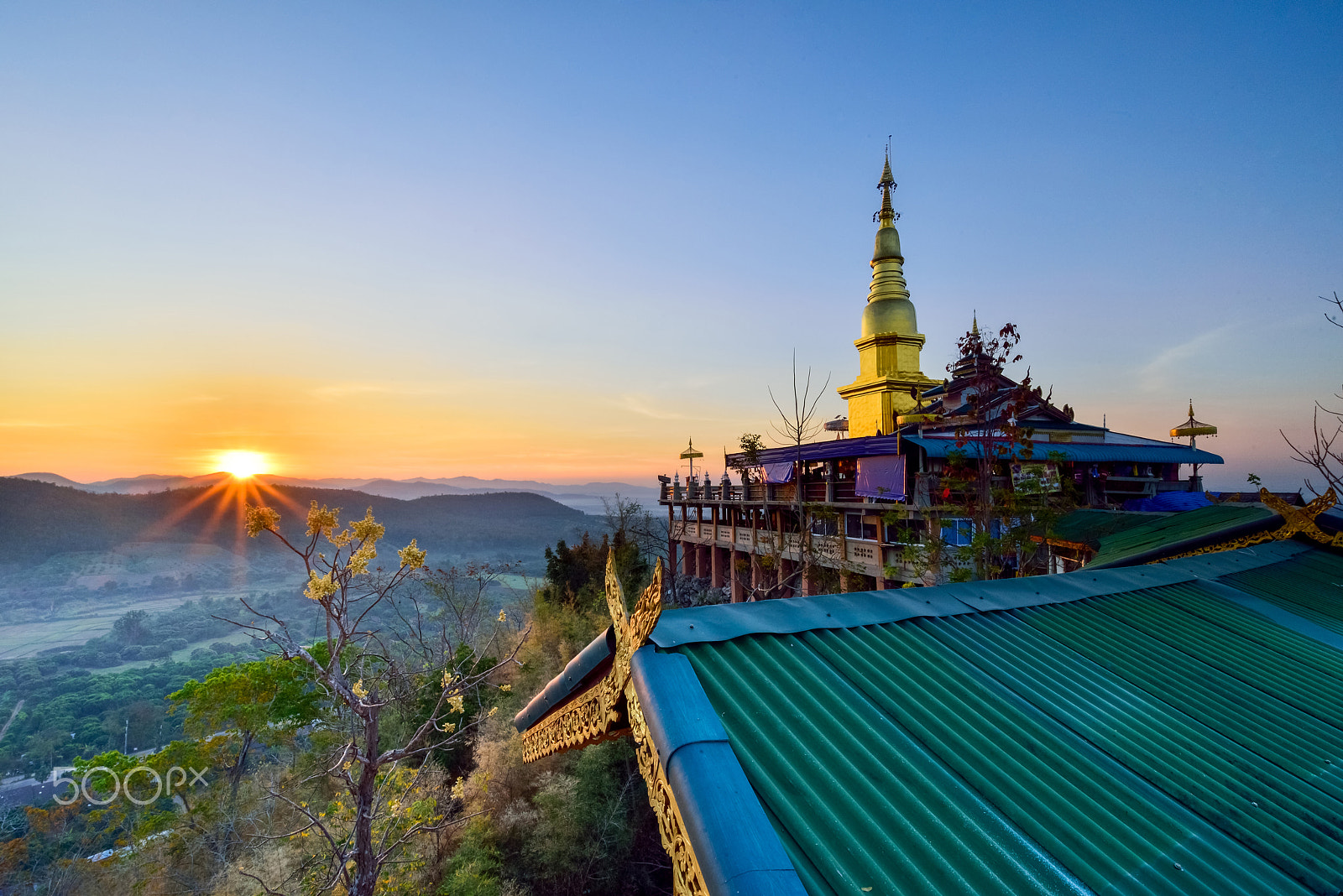Nikon D750 sample photo. Beautiful sunrise at northern thailand temple on the mountain photography