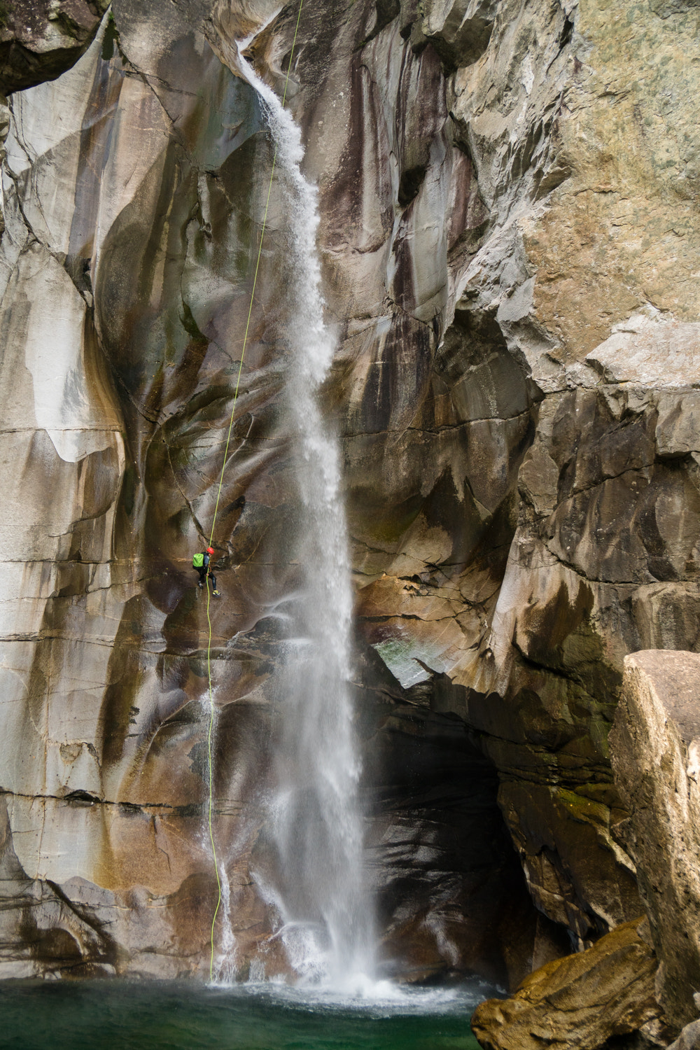 Sony a6300 sample photo. Waterfall rappelling, lodrino canyon, switzerland photography
