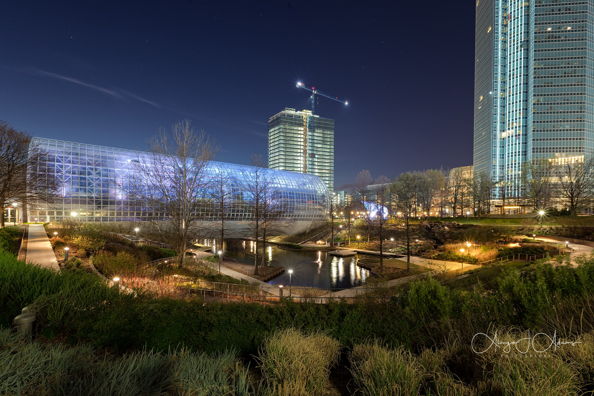 Canon EF 16-35mm F2.8L II USM sample photo. Myriad gardens in oklahoma city at night. photography