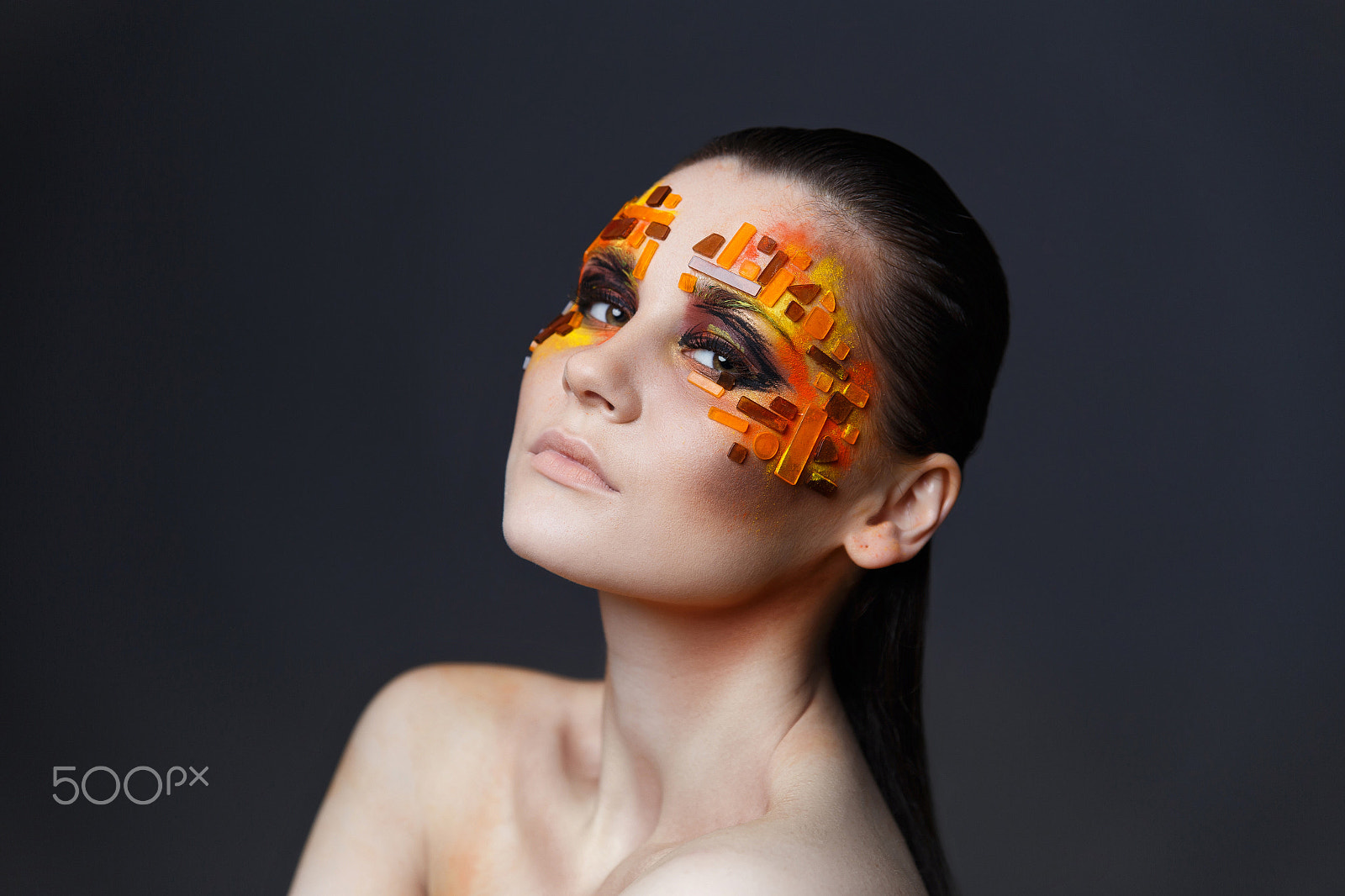 Canon EOS 6D sample photo. Girl with orange and red rhinestones on her face. photography