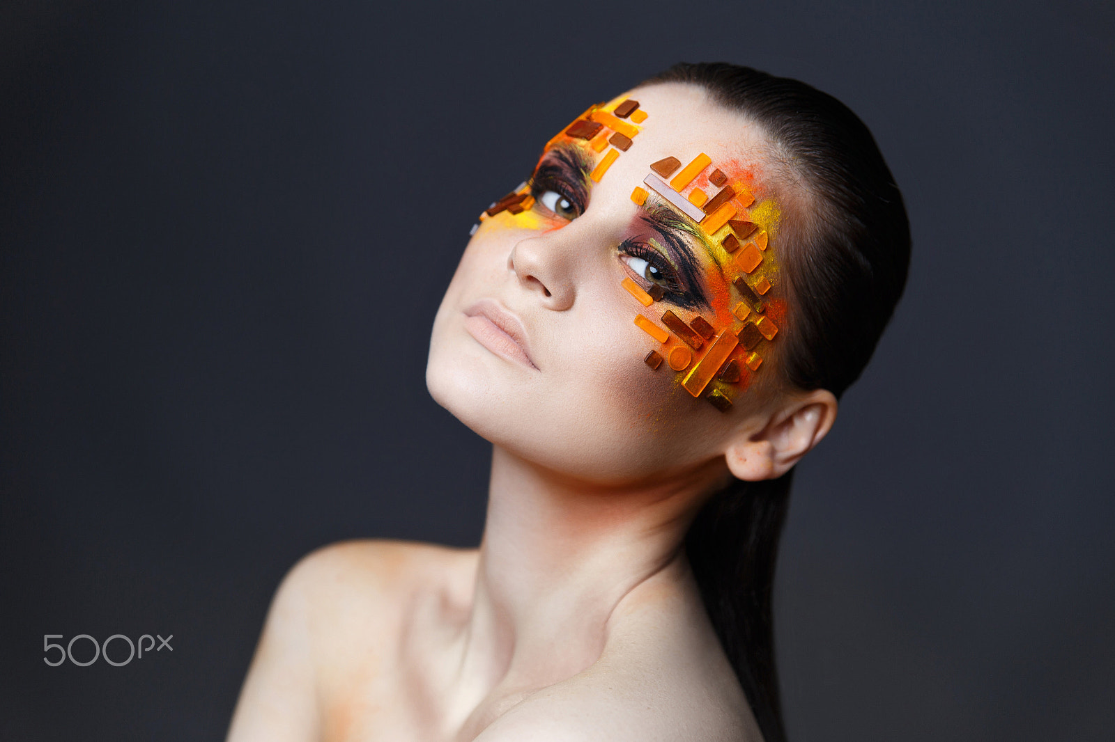 Canon EOS 6D sample photo. Girl with orange and red rhinestones on her face. photography