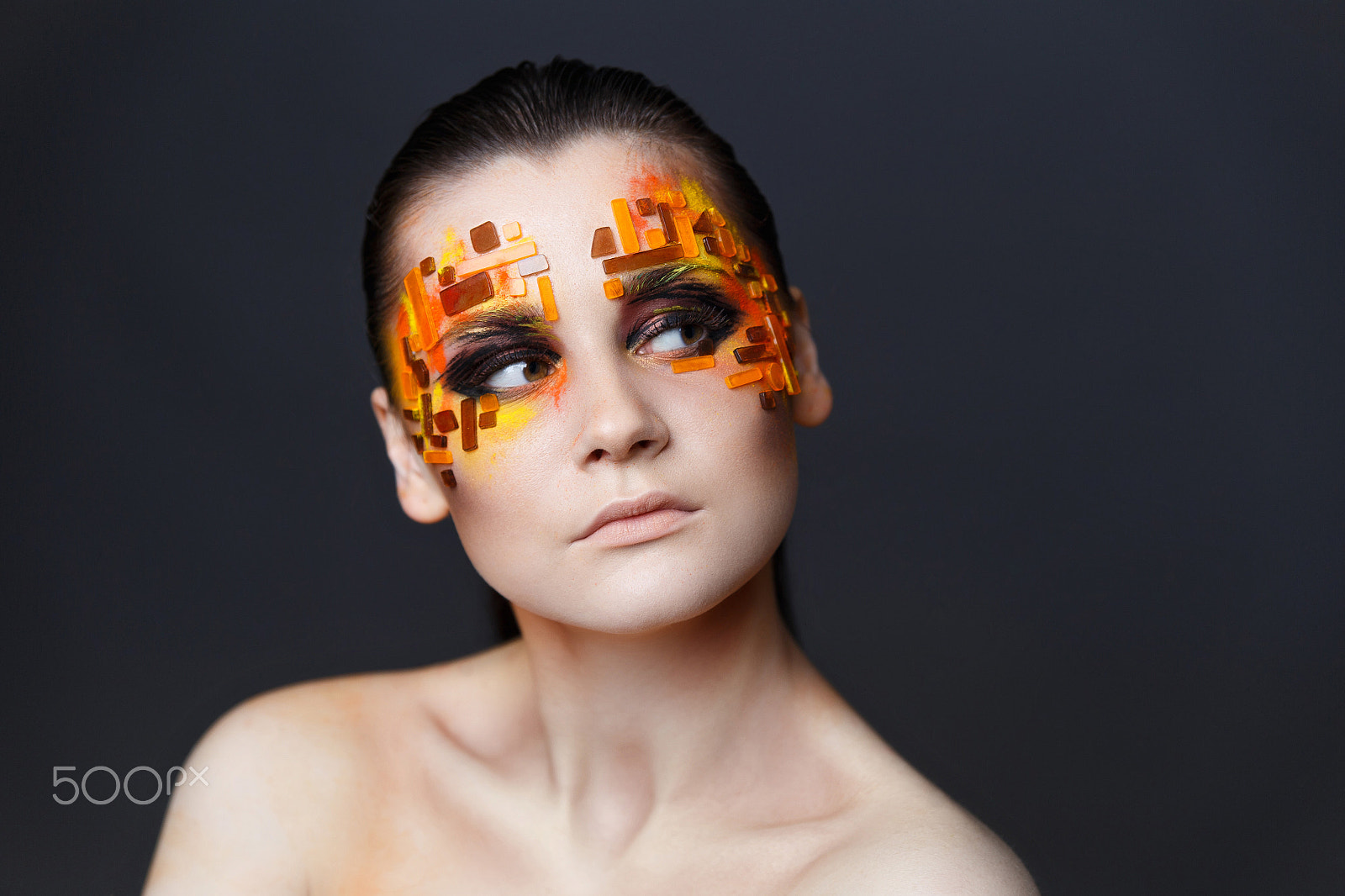 Canon EOS 6D sample photo. Girl with orange and red rhinestones on her face. photography