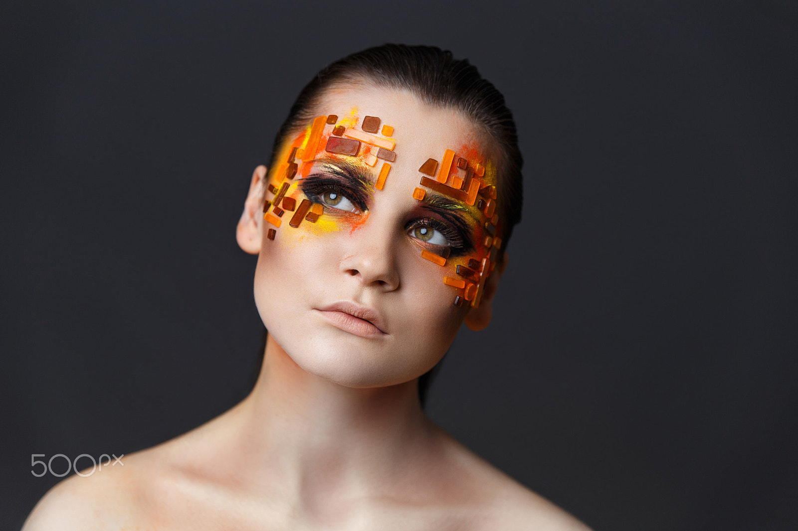 Canon EOS 6D sample photo. Girl with orange and red rhinestones on her face. photography