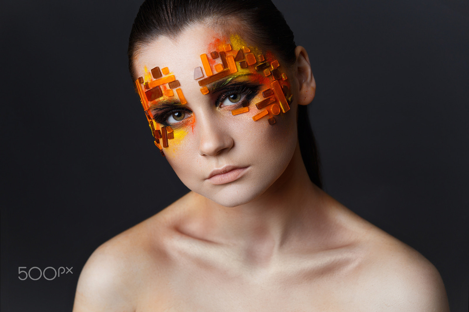 Canon EOS 6D sample photo. Girl with orange and red rhinestones on her face. photography