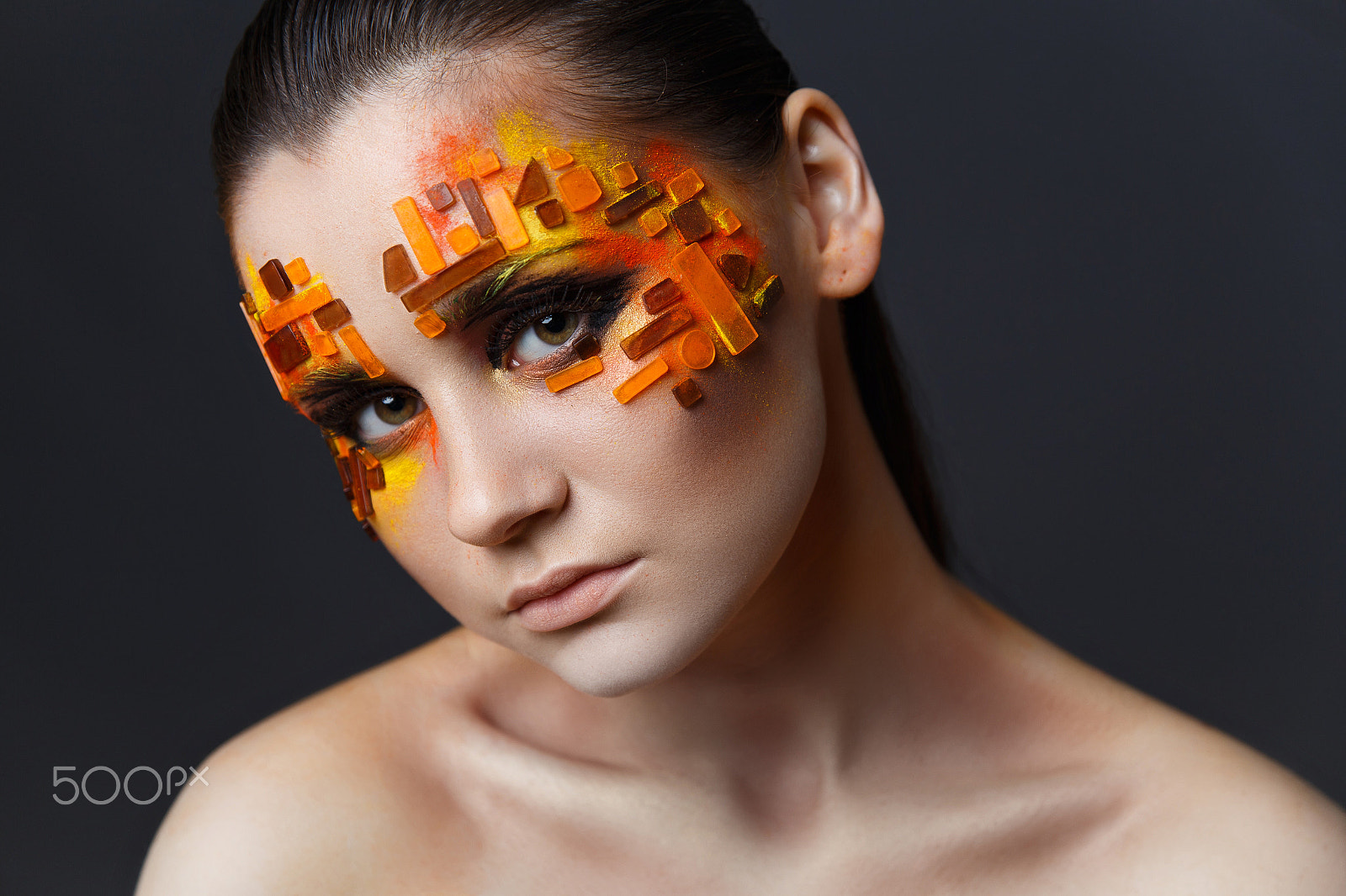 Canon EF 400mm f/2.8L sample photo. Girl with orange and red rhinestones on her face. photography