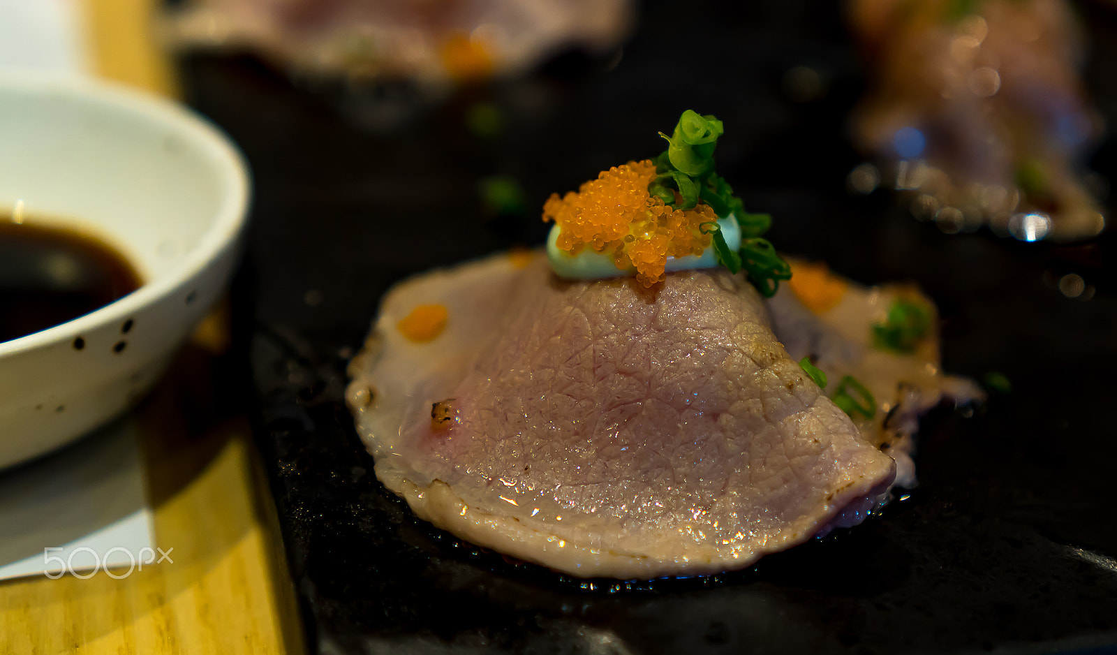 Sony E 35mm F1.8 OSS sample photo. Wagyu sushi photography