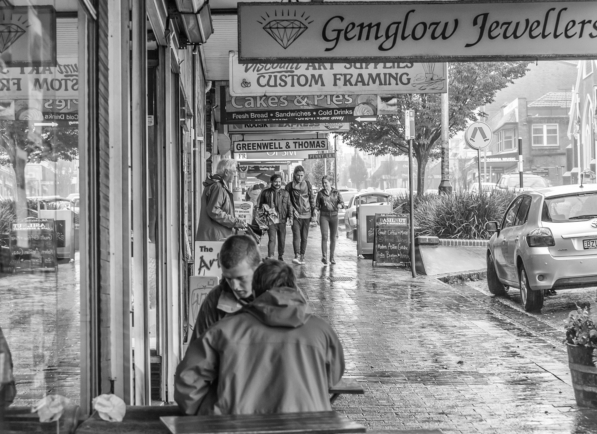 Nikon D700 sample photo. Street view in b&w rain & fog katoomba photography