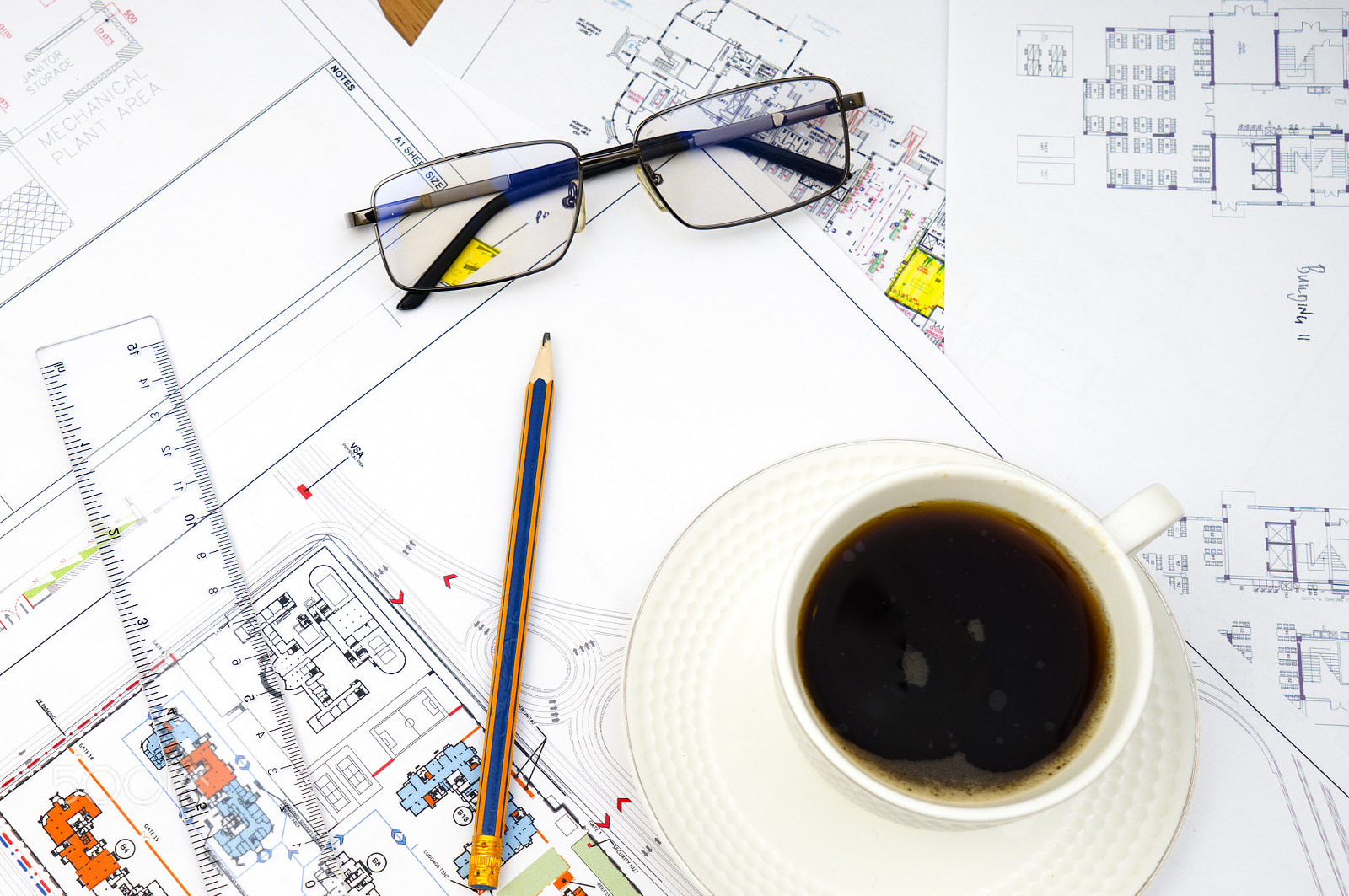 Sony a7 + Sony Vario Tessar T* FE 24-70mm F4 ZA OSS sample photo. Drawings, pencil ,points a cup of coffee on the table photography