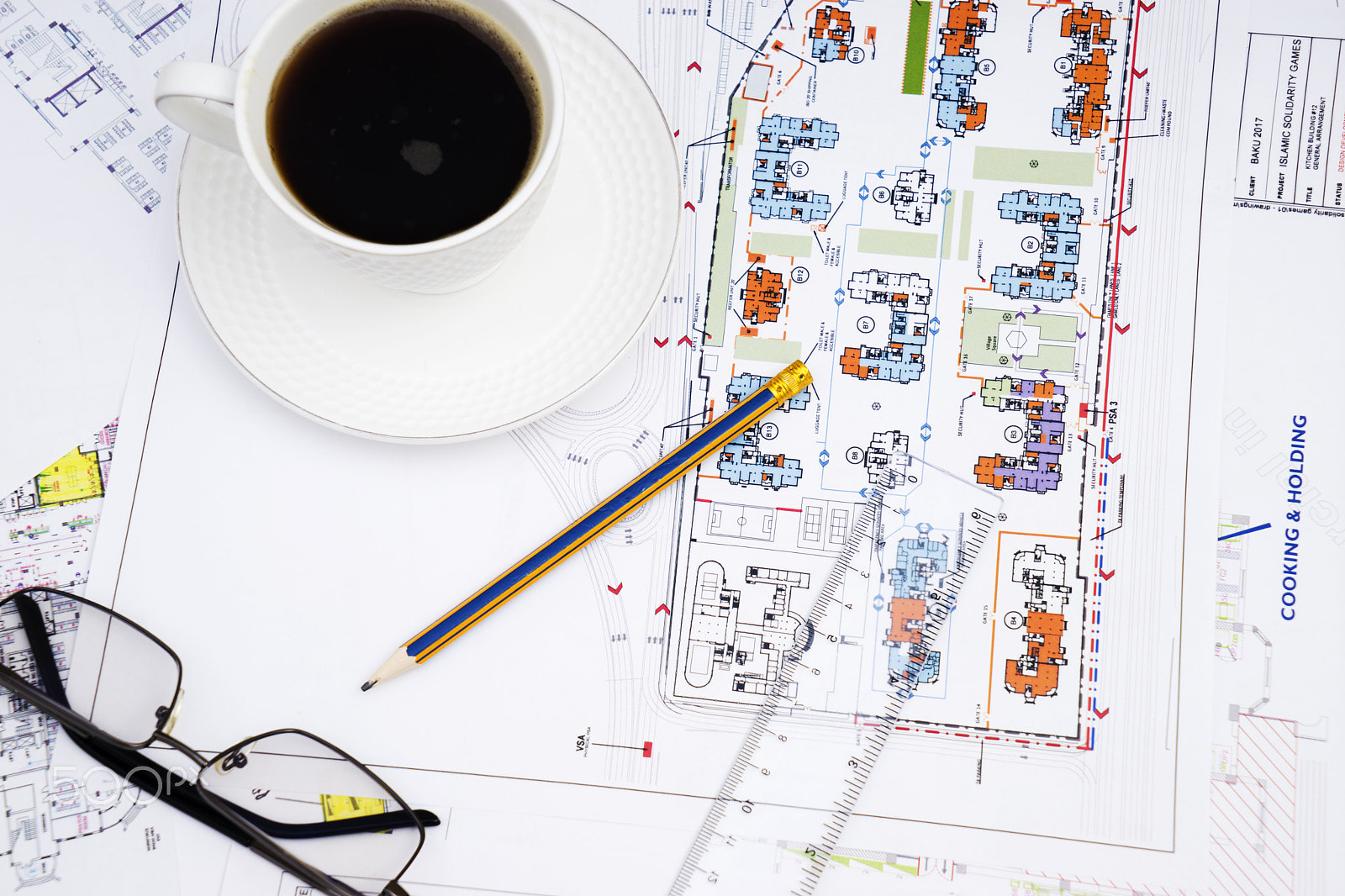 Sony a7 + Sony Vario Tessar T* FE 24-70mm F4 ZA OSS sample photo. Drawings, pencil ,points a cup of coffee on the table photography