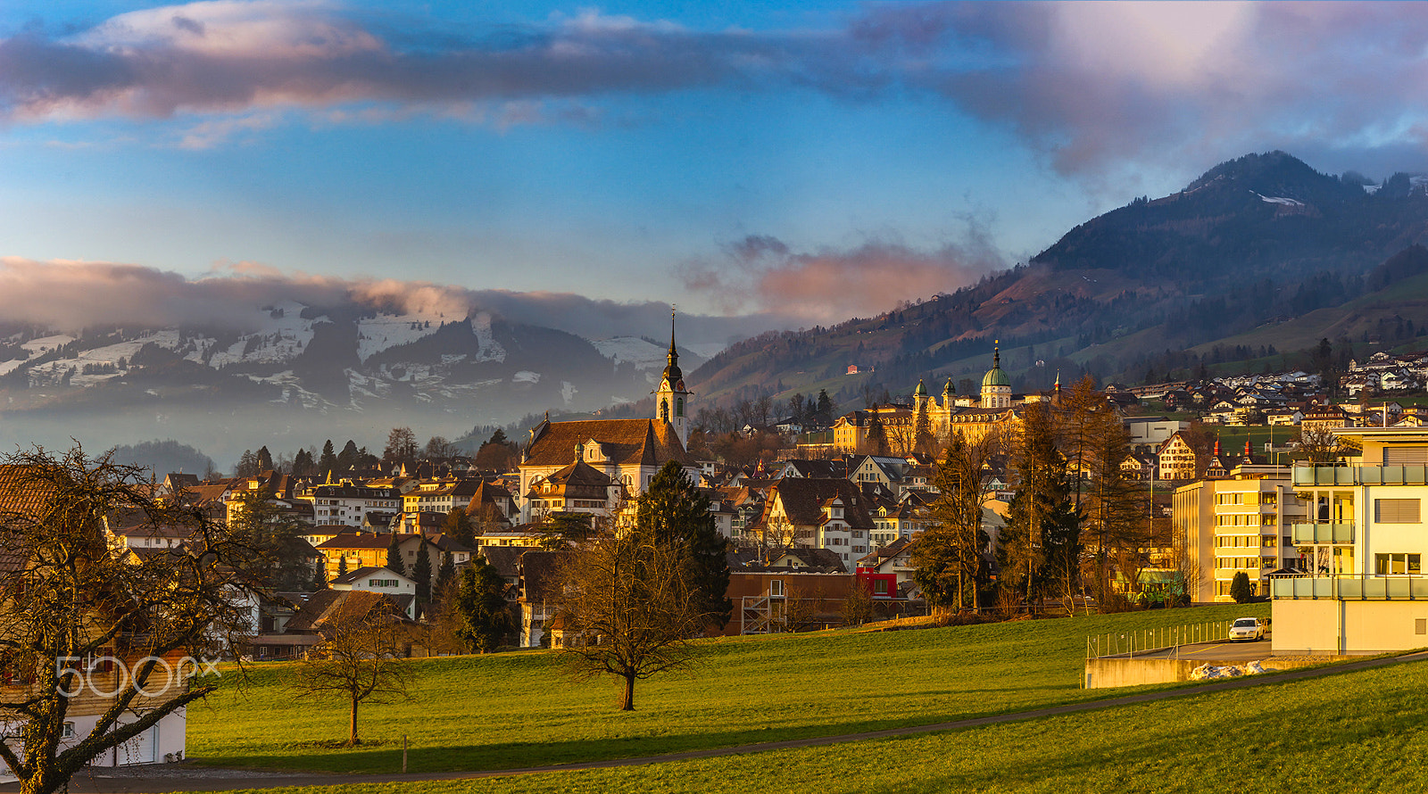 Sony a99 II sample photo. Colorful sunset in schwyz. switzerland. wide-angle hd-quality pa photography