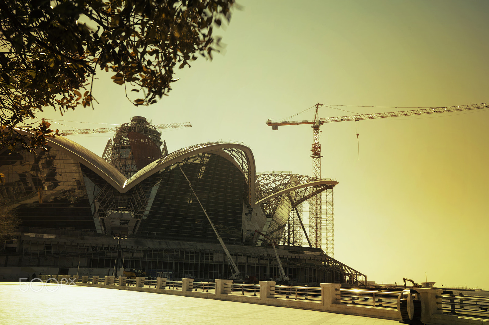 Sony a7 sample photo. Construction site with cranes on sky background photography